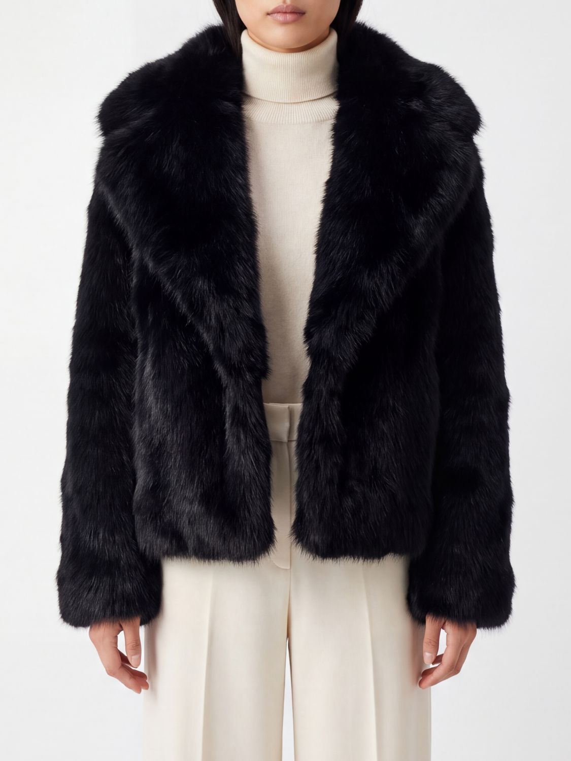 BLANCHA PELZMANTEL: Kurzer Shearling-Mantel Blancha mit Schalkragen und langen Ärmeln, Braun - Img 1