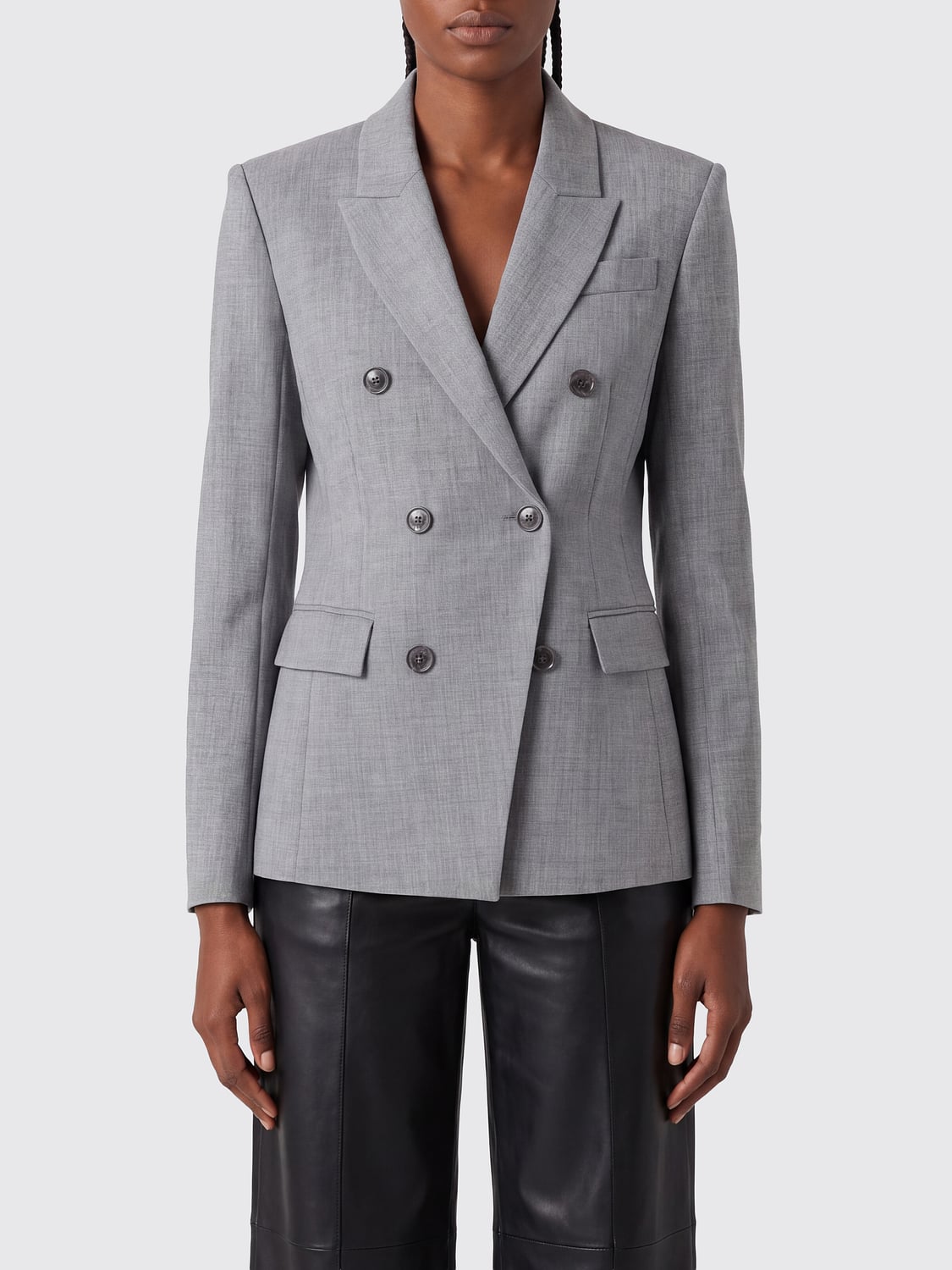 PATRIZIA PEPE GIACCA: Blazer doppiopetto Patrizia Pepe con rever a lancia, Grigio - Img 1