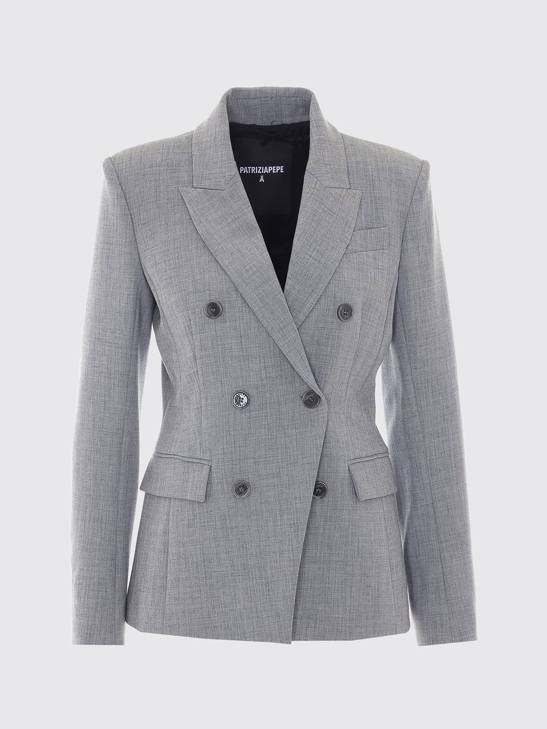 PATRIZIA PEPE GIACCA: Blazer doppiopetto Patrizia Pepe con rever a lancia, Grigio - Img 2