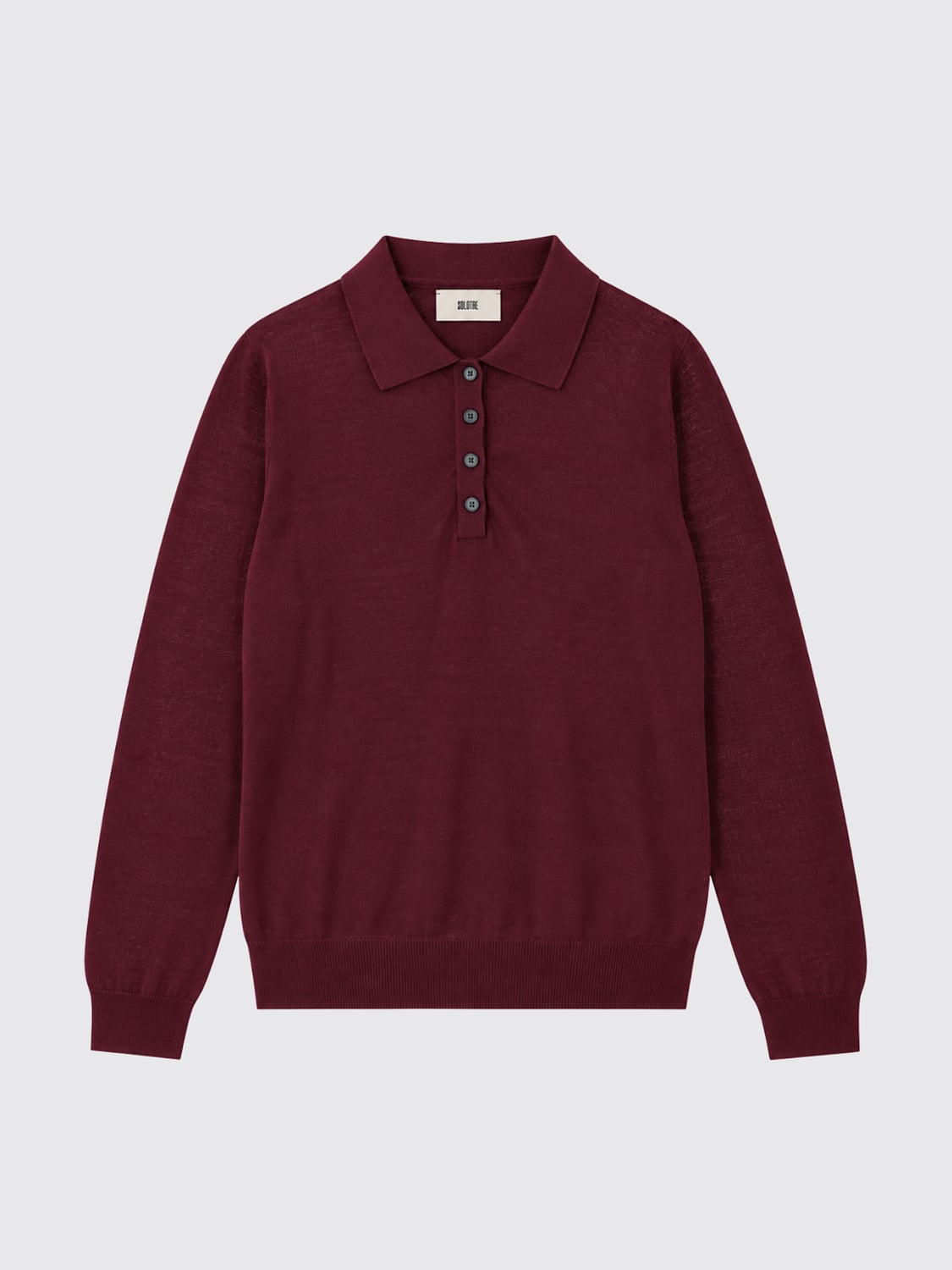 SOLOTRE POLO: Langärmeliges Poloshirt von Solotre aus Wollstrick mit geripptem Kragen, Weinrot - Img 2