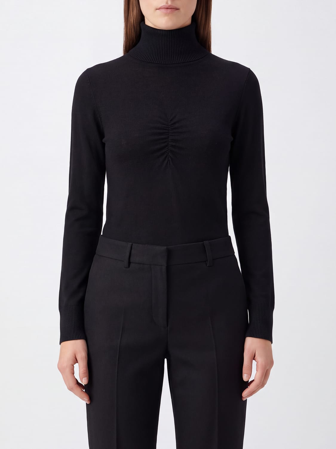 SOLOTRE JERSEY: Jersey de cuello alto Solotre slim fit de lana con ribetes acanalados, Negro - Img 1