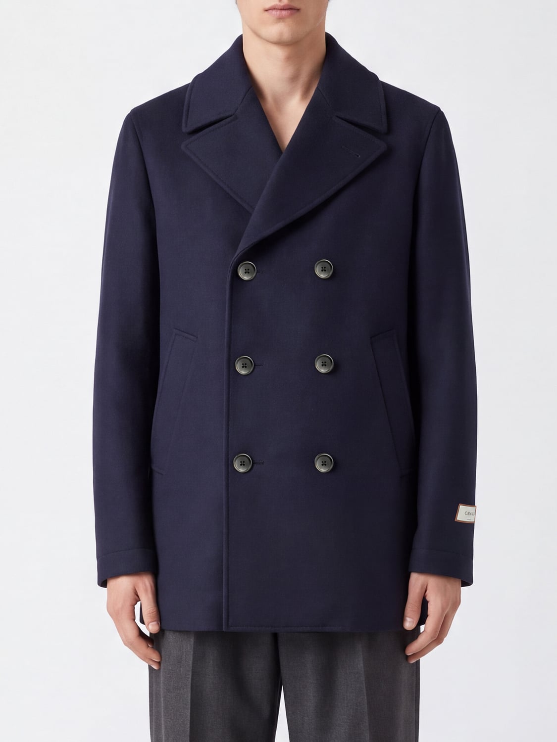 CANALI 코트: Canali 슬릿 포켓 더블 브레스티드 울 블렌드 피코트, 블루 - Img 1