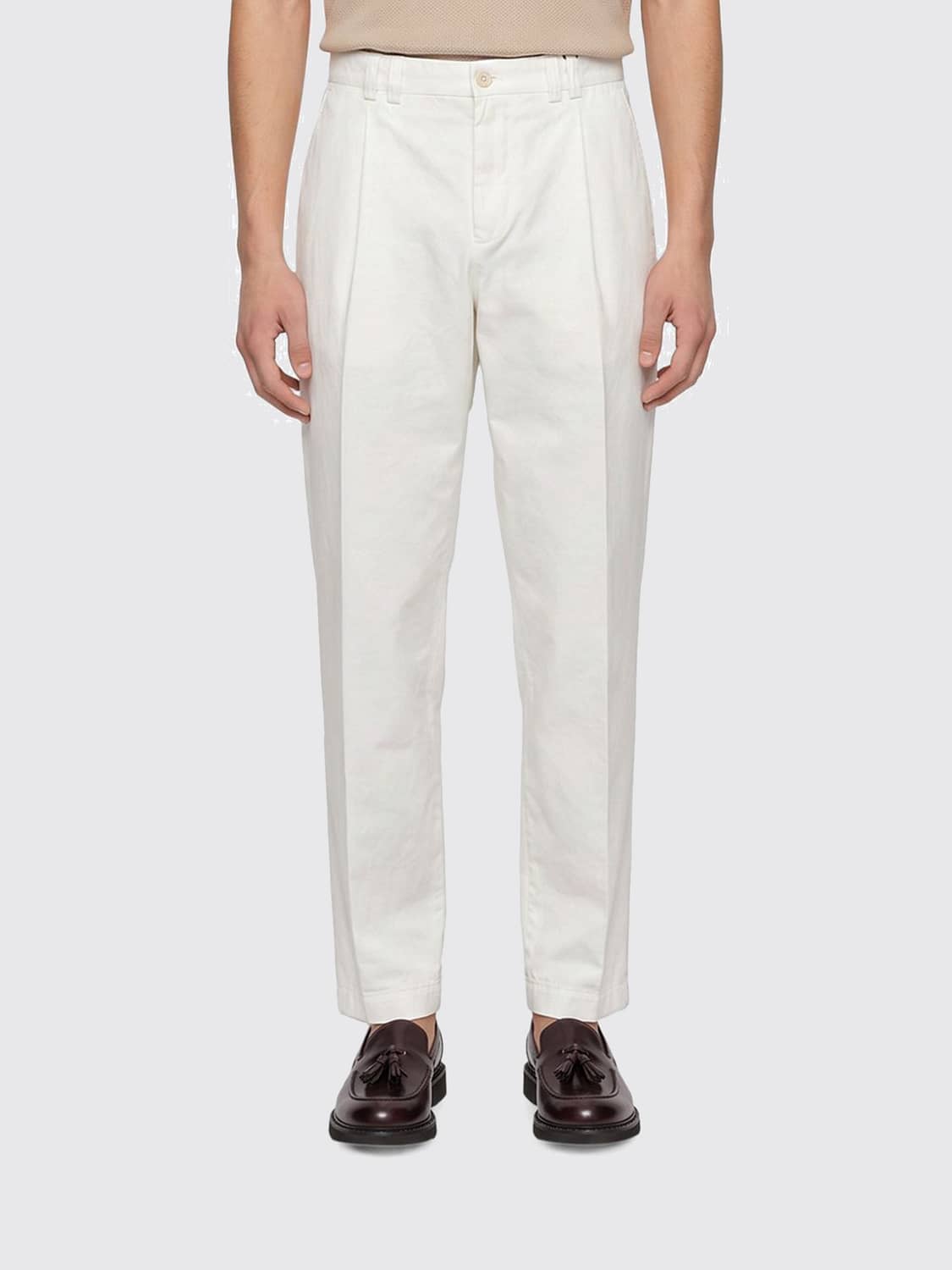 CANALI 팬츠: CANALI 퓨어 버진 울 스트레이트 핏 플리츠 테일러드 팬츠, 화이트 - Img 1