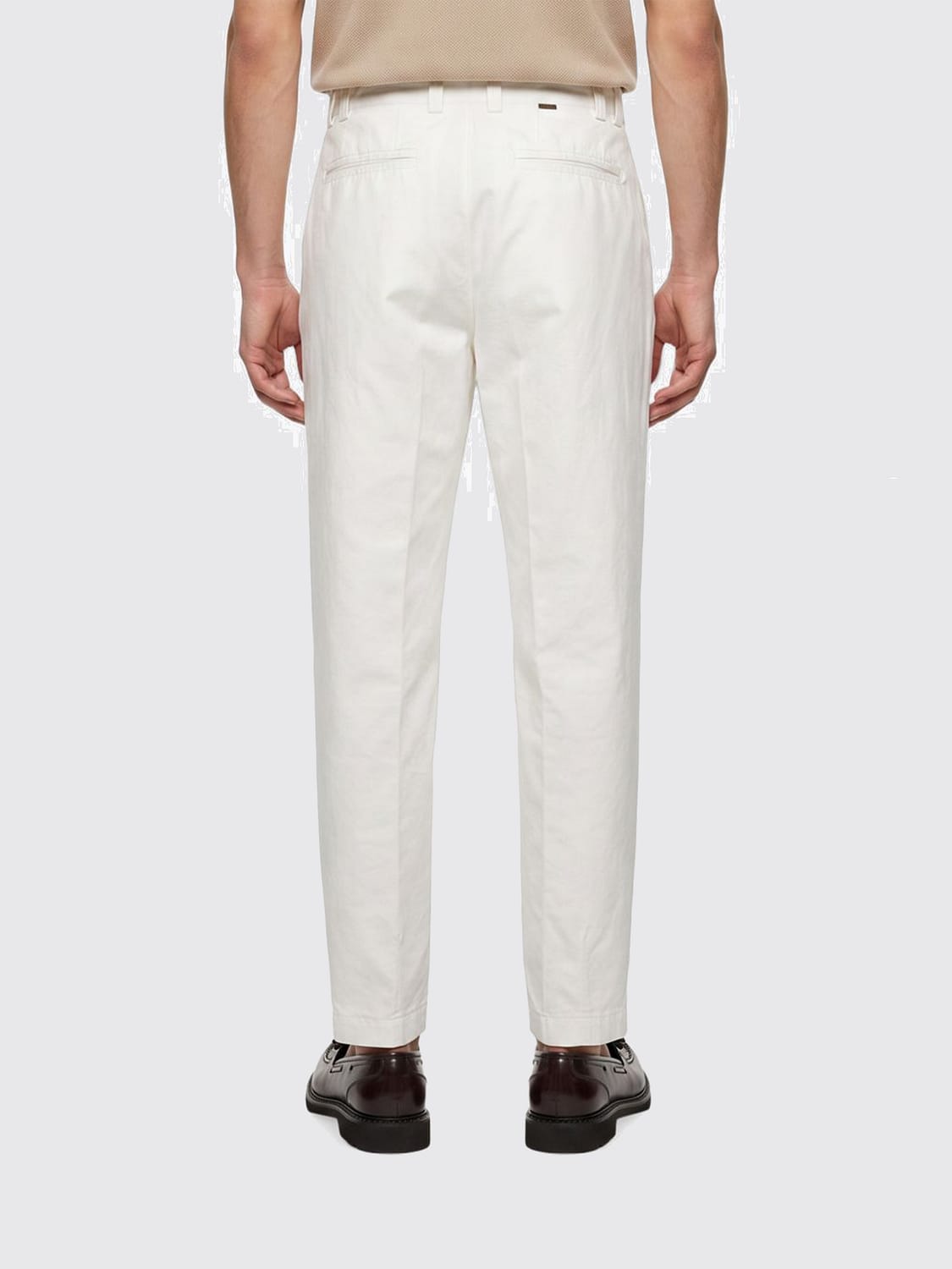 CANALI 팬츠: CANALI 퓨어 버진 울 스트레이트 핏 플리츠 테일러드 팬츠, 화이트 - Img 2