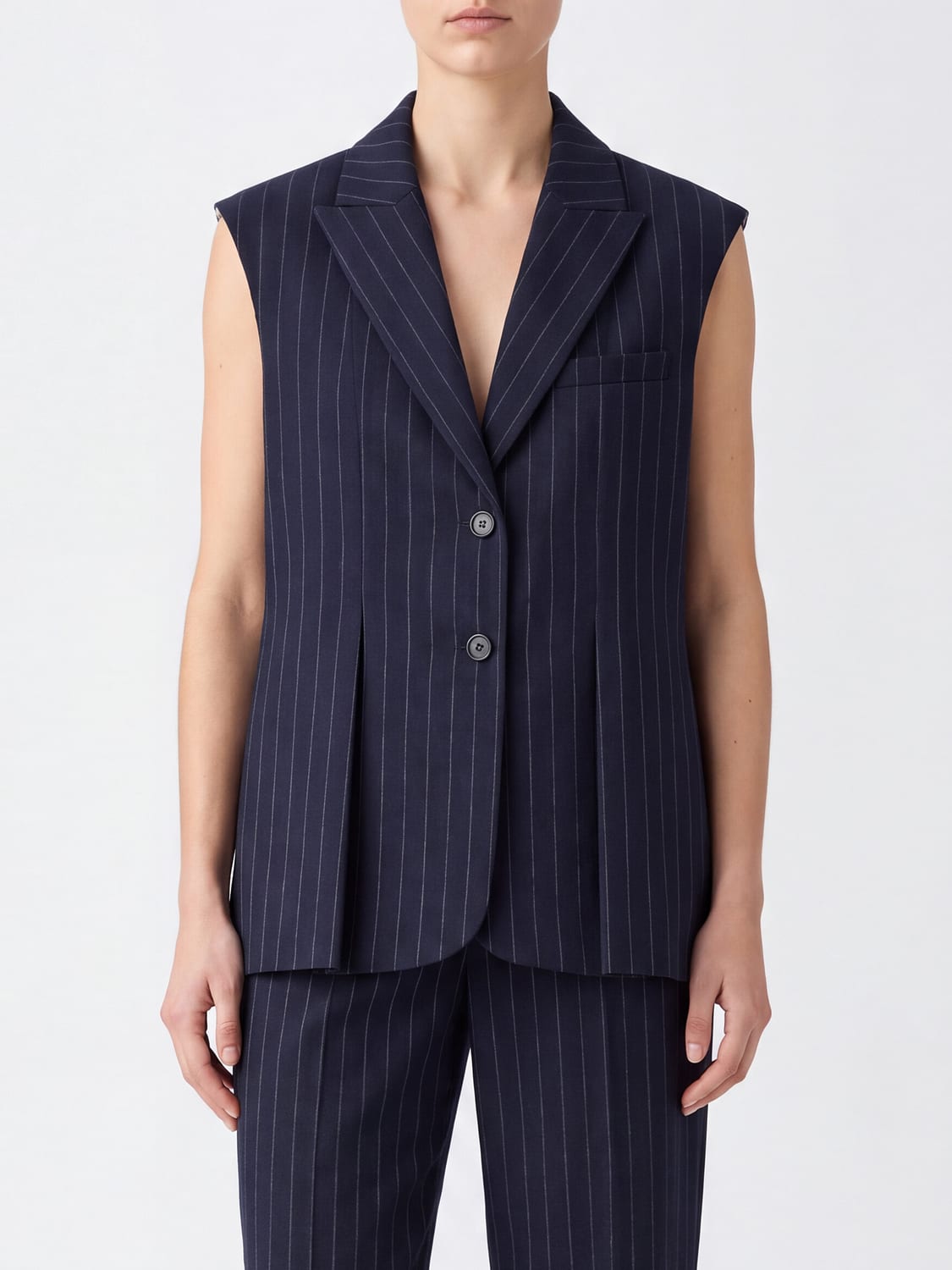SOLOTRE GILET: Gilet sartoriale gessato Solotre in misto lana con chiusura monopetto, Blue Navy - Img 1