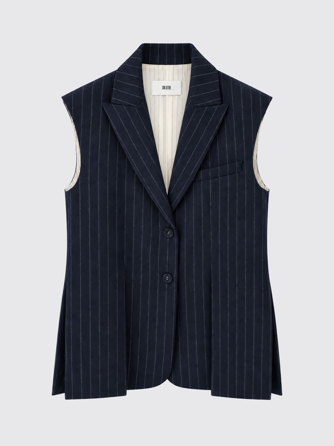 SOLOTRE GILET: Gilet sartoriale gessato Solotre in misto lana con chiusura monopetto, Blue Navy - Img 2
