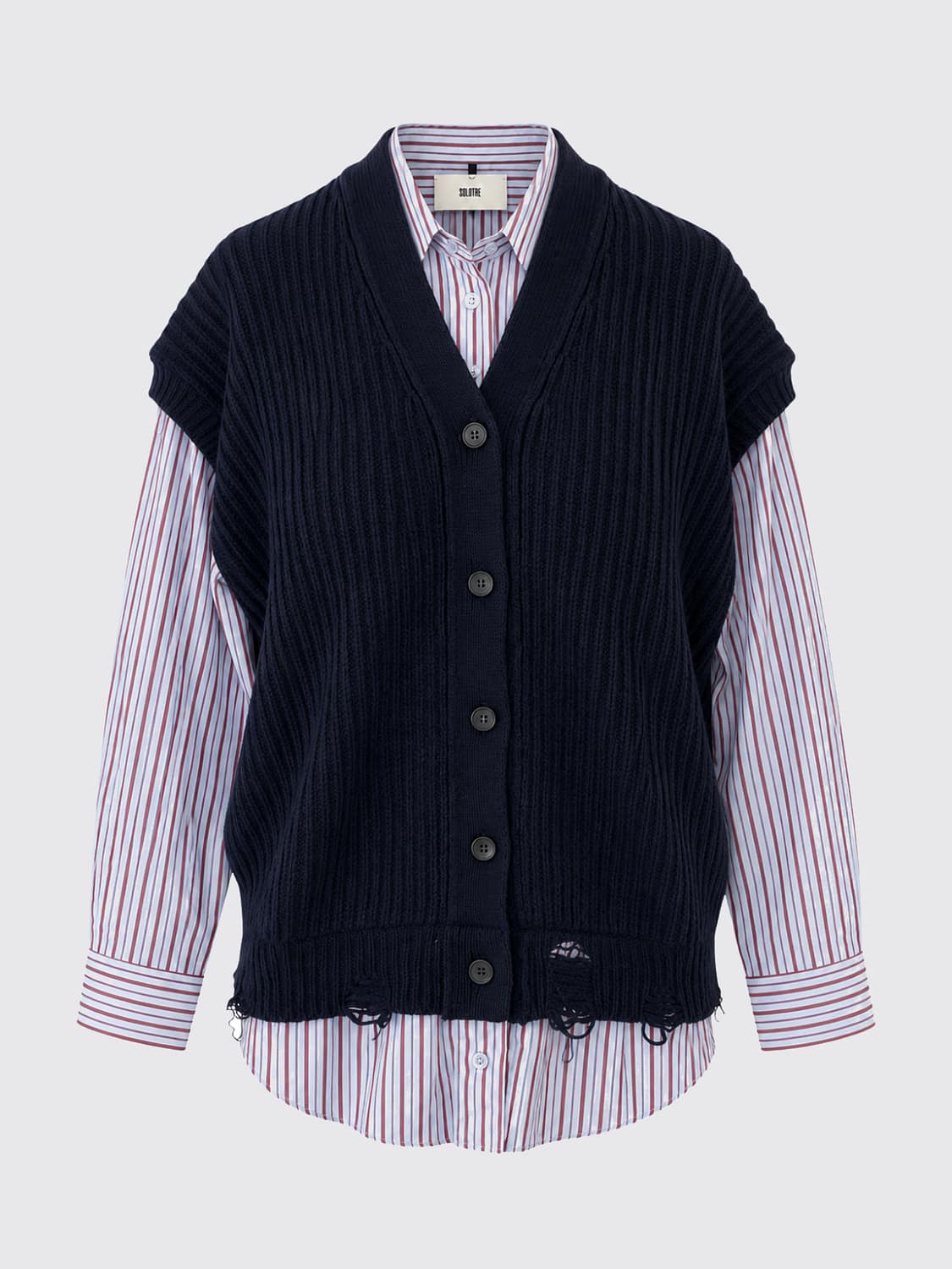 SOLOTRE GILET: Gilet Solotre en maille de laine avec col en V et fermeture à boutons, Bleu - Img 2