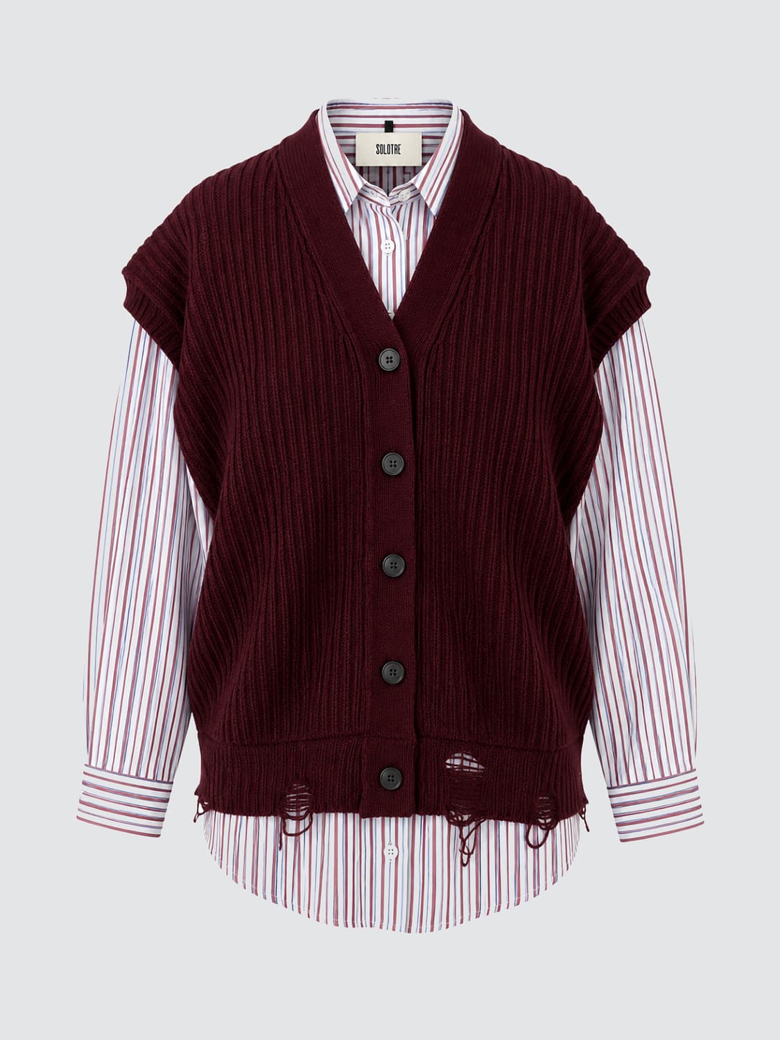 SOLOTRE GILET: Gilet Solotre en maille de laine avec col en V et fermeture à boutons, Bordeaux - Img 2