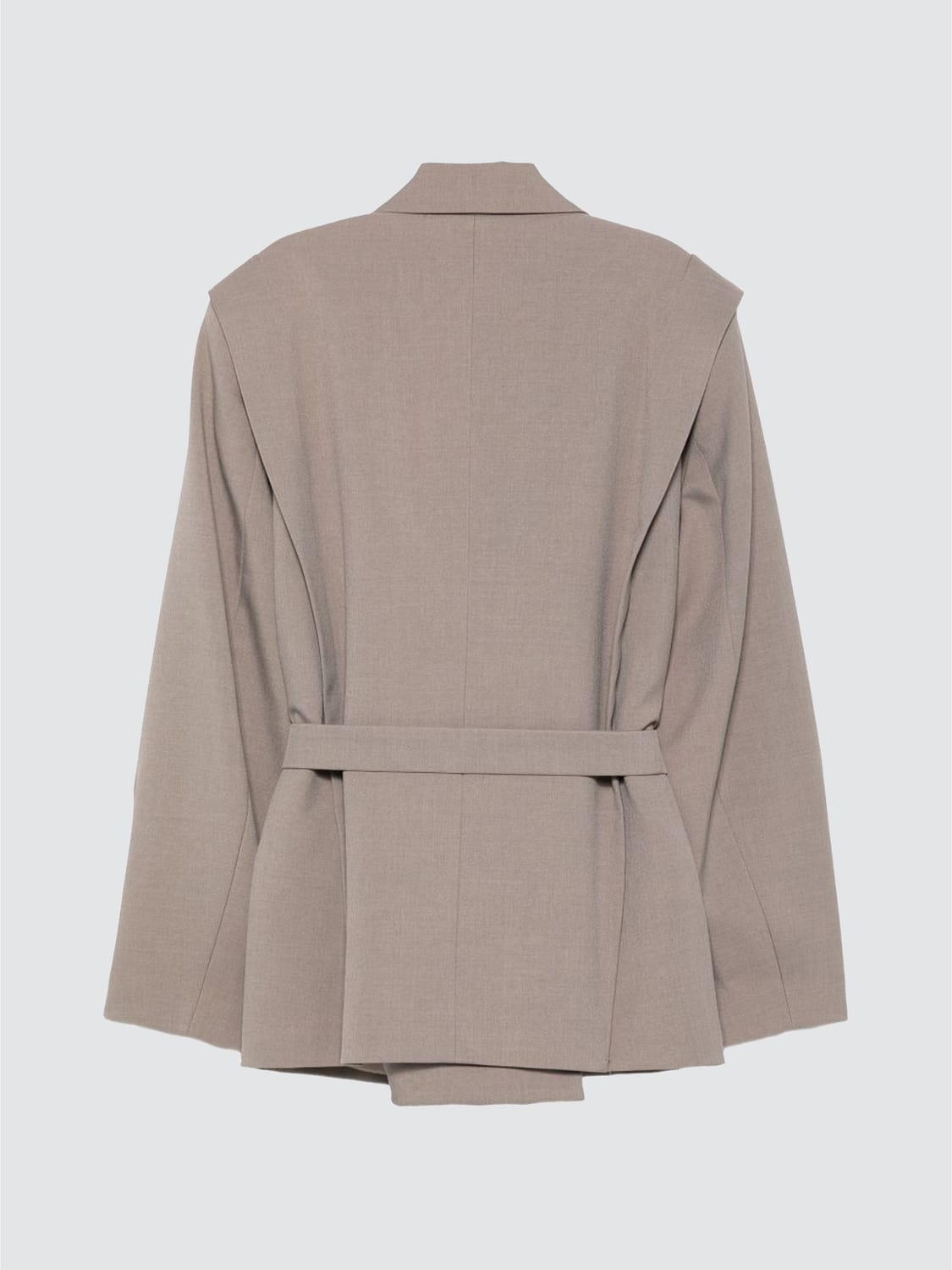 SOLOTRE JACKE: Zweireihiger Polyester-Blazer Solotre mit Taillengürtel und steigendem Revers, Mud - Img 3