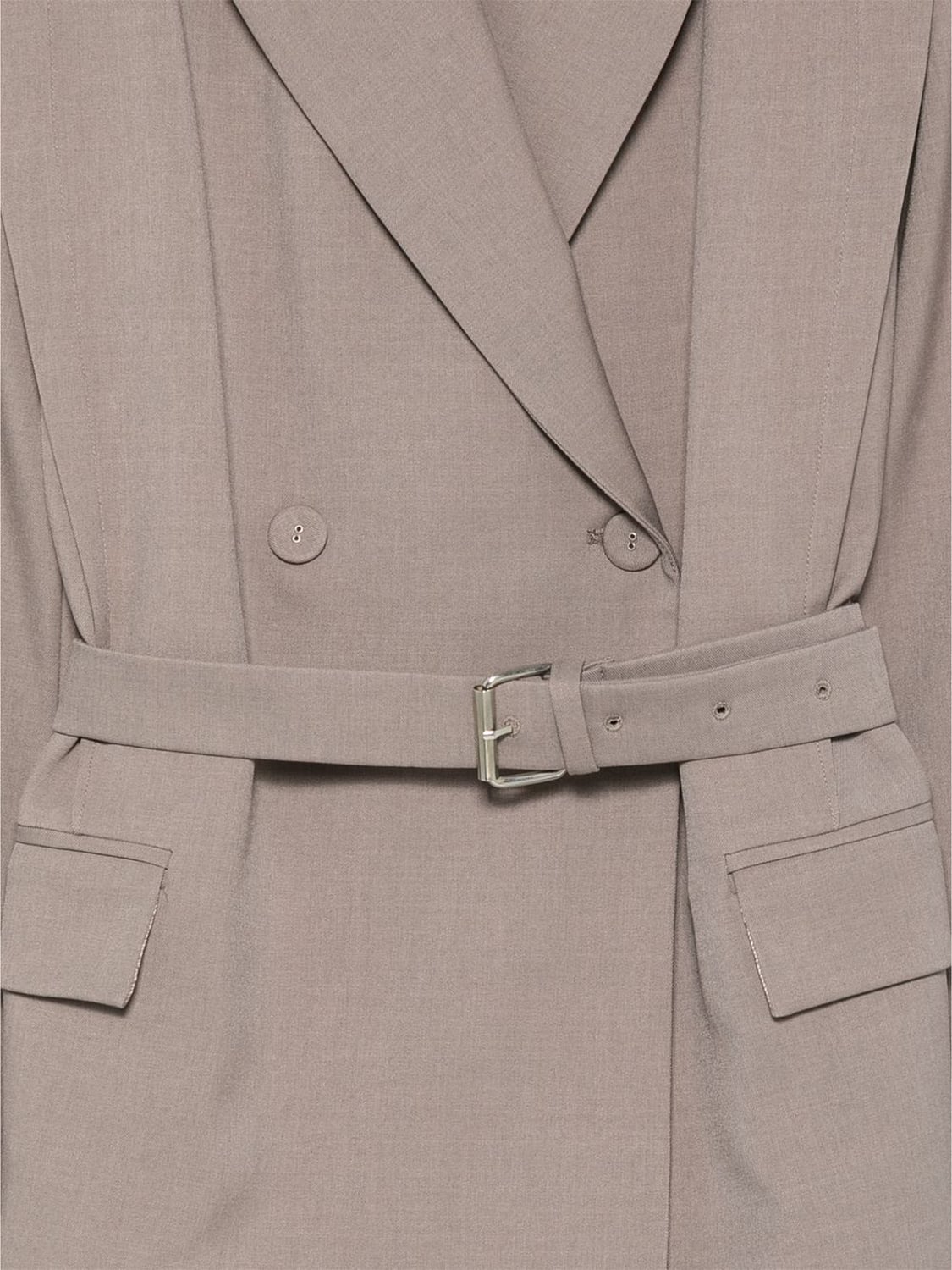 SOLOTRE JACKE: Zweireihiger Polyester-Blazer Solotre mit Taillengürtel und steigendem Revers, Mud - Img 4