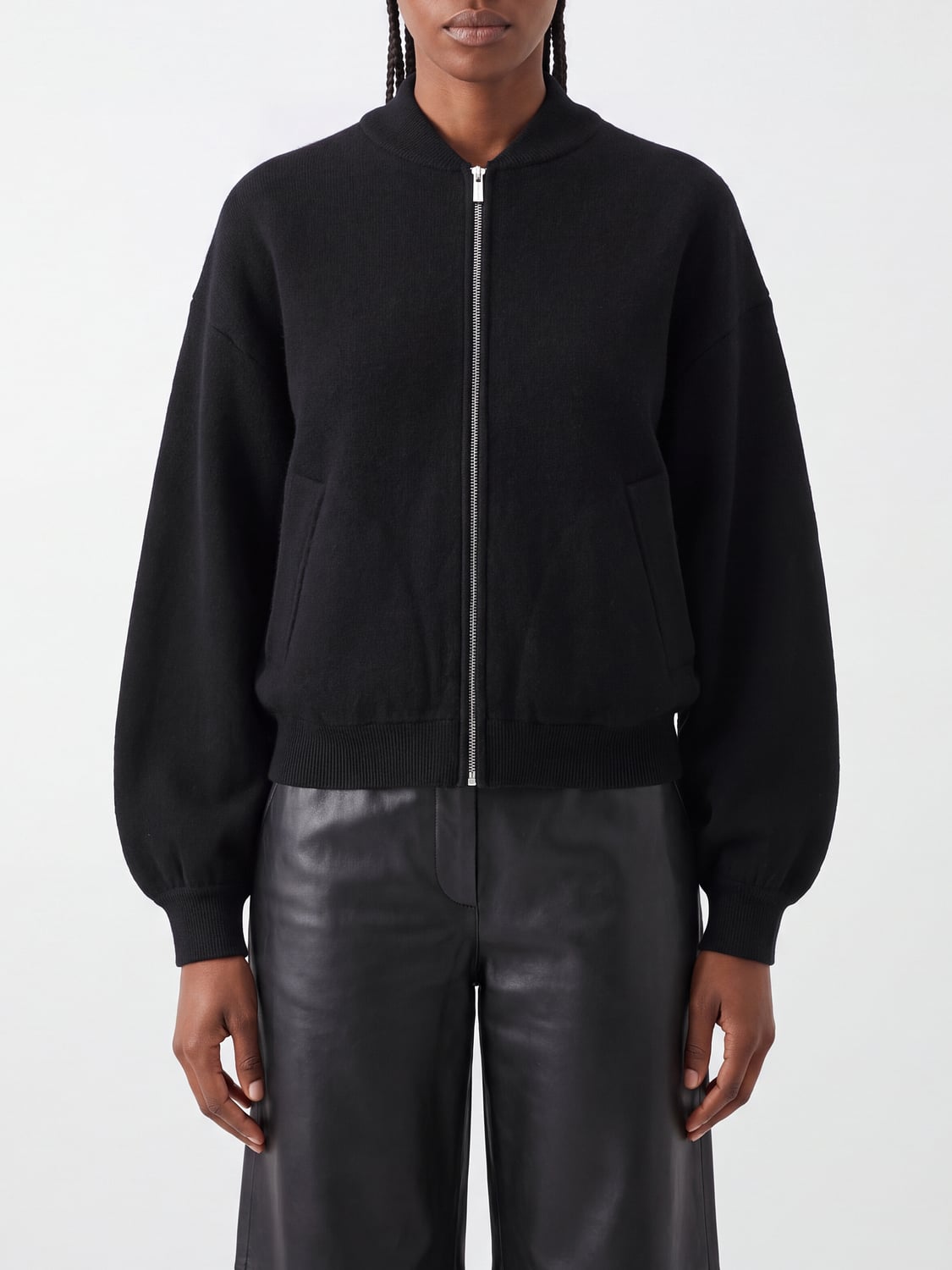 NOT SHY CHAQUETA: Cazadora bomber Not Shy de lana y cachemir con hombros caídos y cremallera, Negro - Img 1