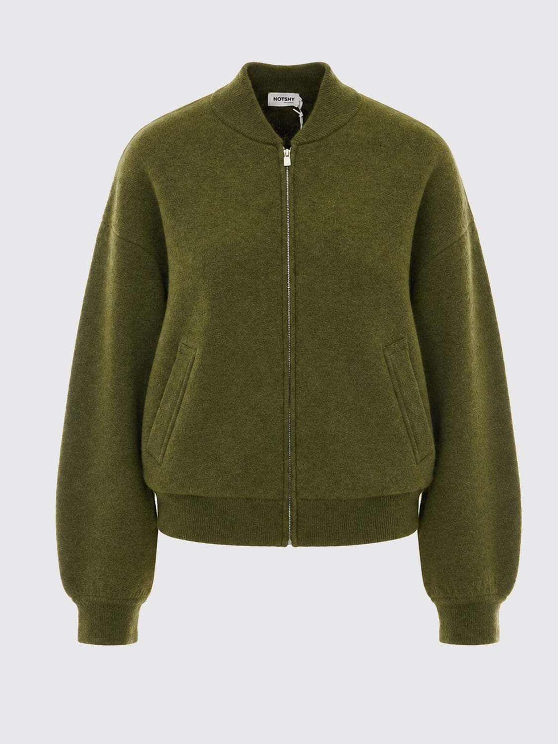 NOT SHY CHAQUETA: Cazadora bomber Not Shy de lana y cachemir con hombros caídos y cremallera, Verde - Img 2