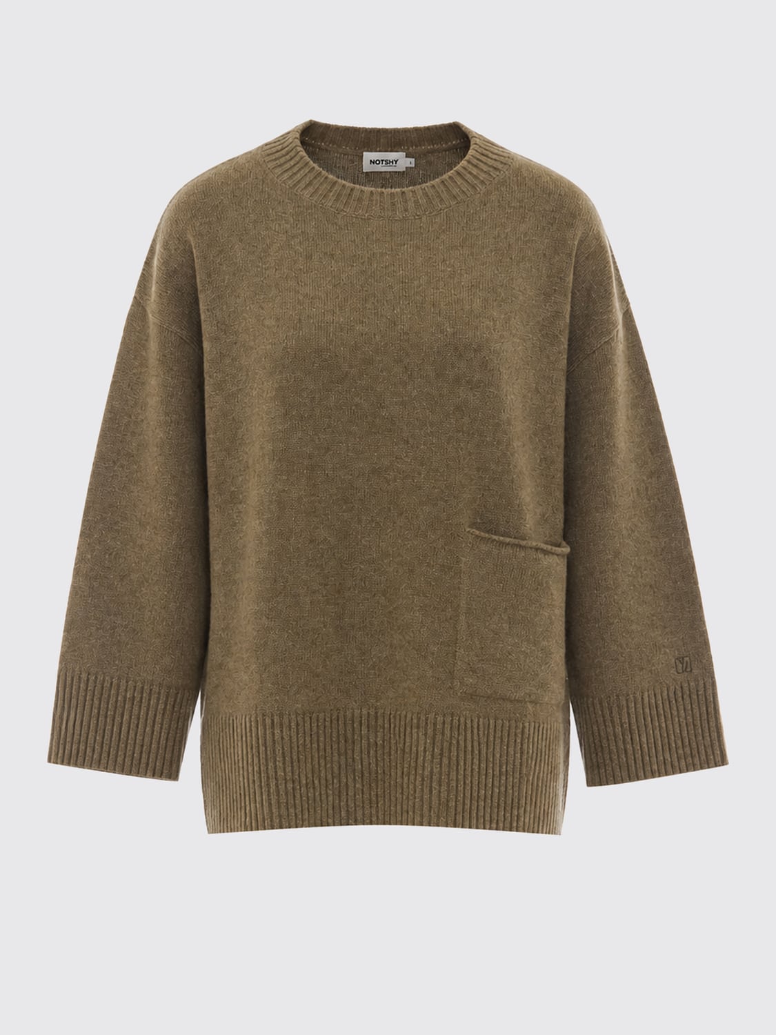 NOT SHY PULLOVER: Rundhalspullover Not Shy aus reinem Kaschmir mit aufgesetzter Tasche, Grün - Img 2
