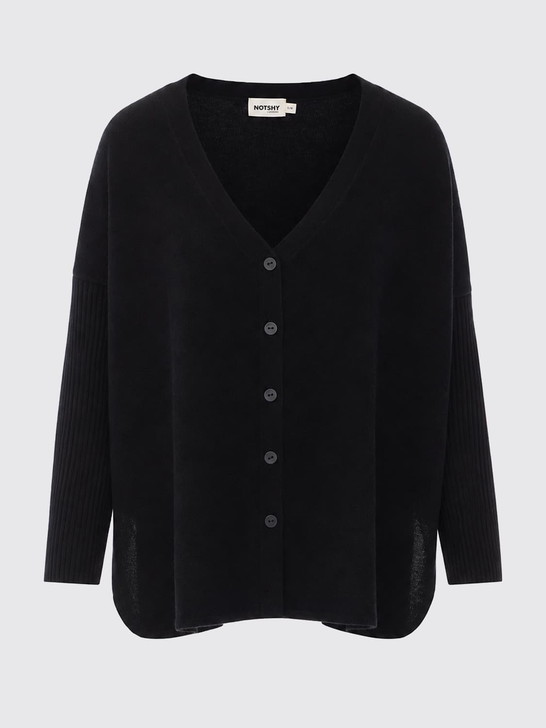 NOT SHY PULLOVER: Cardigan Not Shy aus reinem Kaschmir mit V-Ausschnitt und überschnittenen Schultern, Schwarz - Img 2