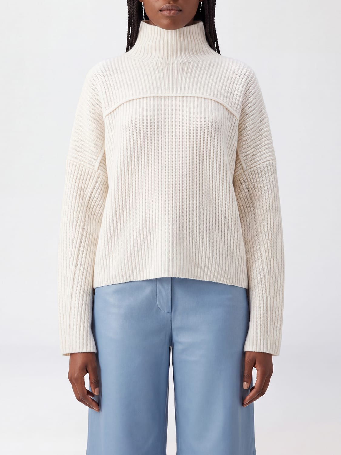 NOT SHY PULL: Pull à col roulé et manches longues NOT SHY en pur cachemire, Blanc - Img 1
