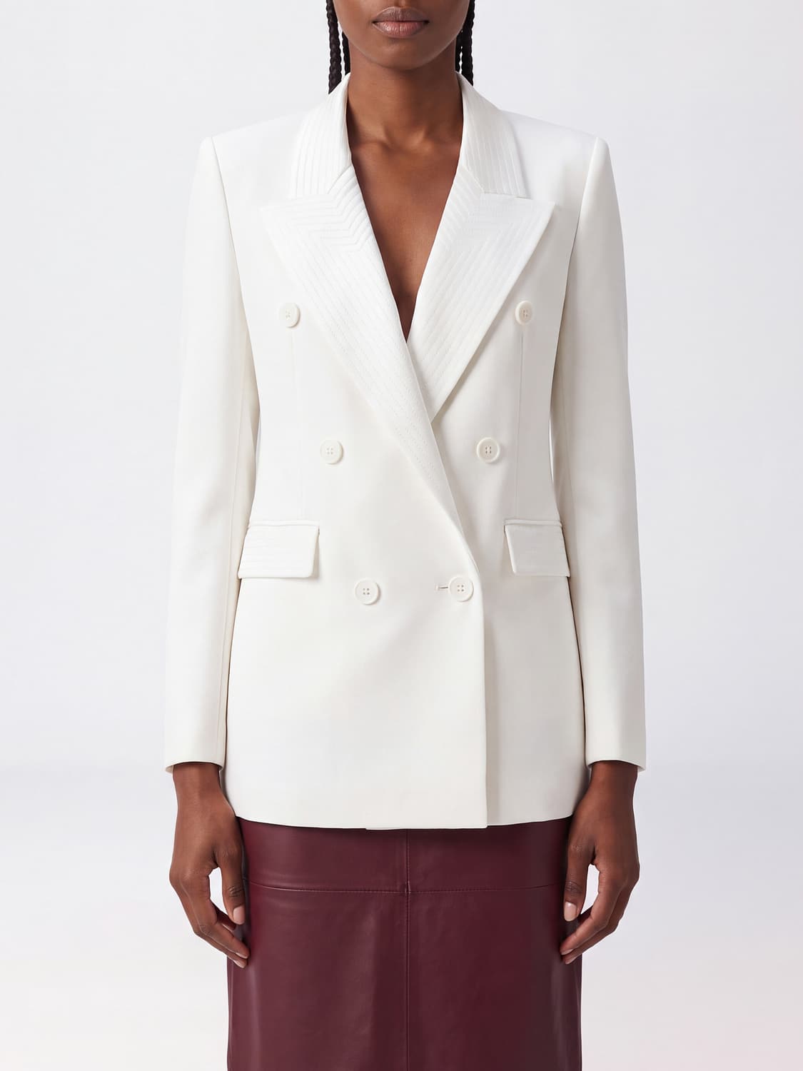 ELISABETTA FRANCHI 재킷: ELISABETTA FRANCHI 피크 라펠 숏 더블 브레스티드 블레이저, 아이보리 - Img 1