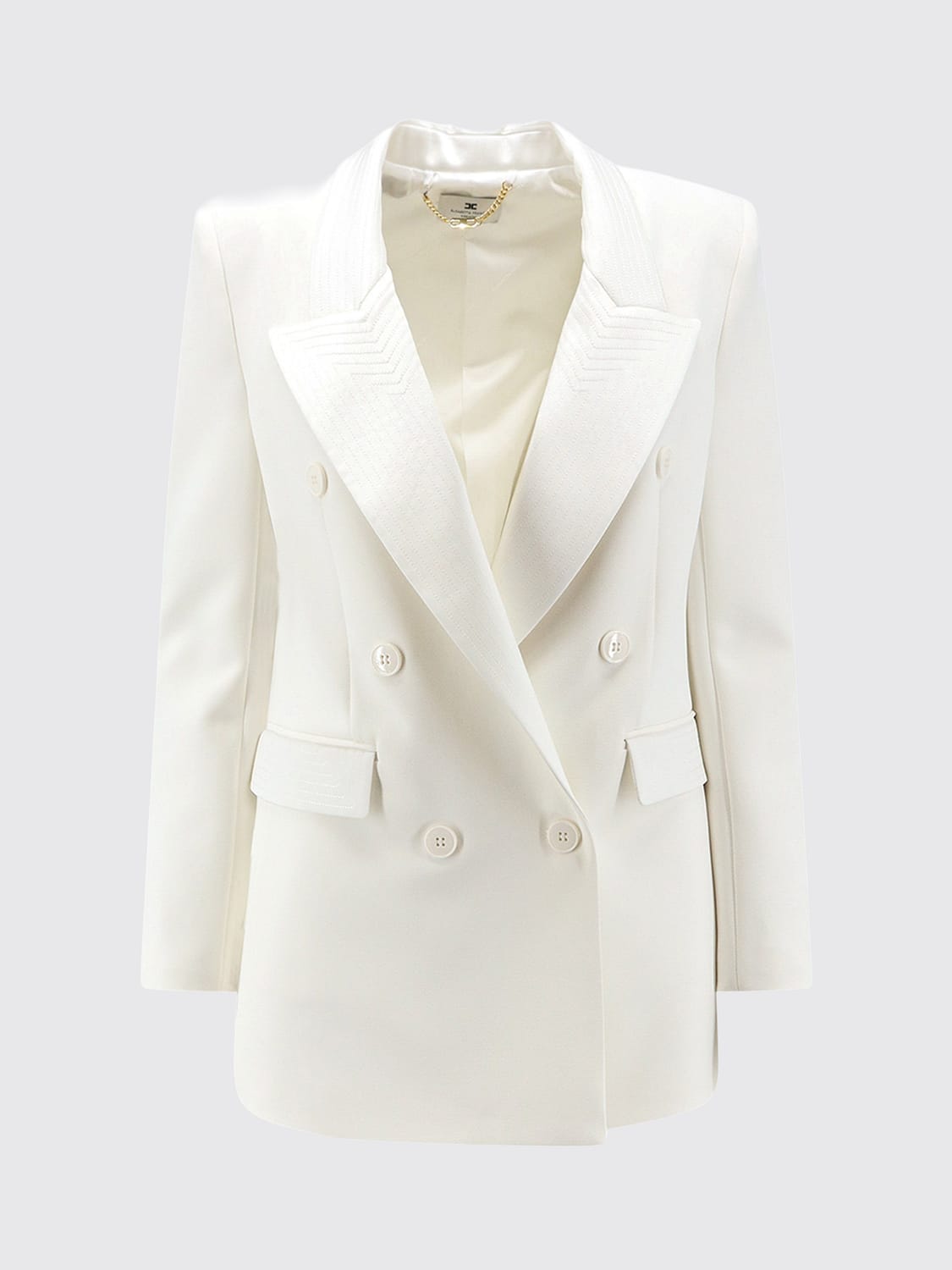 ELISABETTA FRANCHI 재킷: ELISABETTA FRANCHI 피크 라펠 숏 더블 브레스티드 블레이저, 아이보리 - Img 2