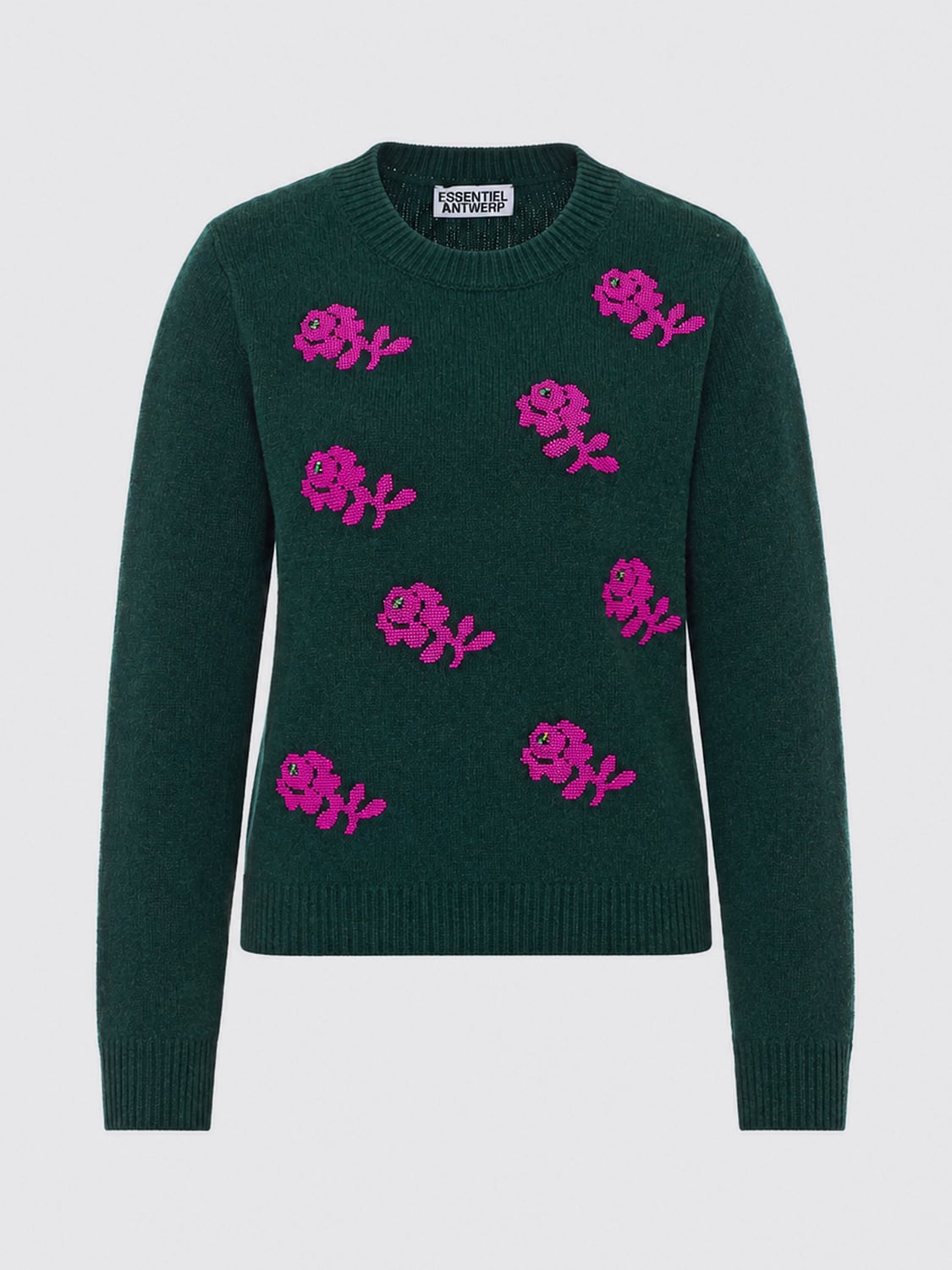 ESSENTIEL ANTWERP PULLOVER: Rundhalspullover aus Wolle mit Perlenstickerei Essentiel Antwerp, Grün - Img 2