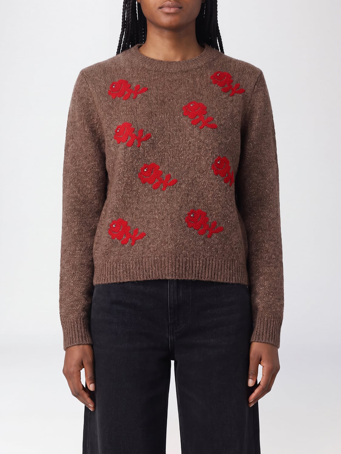 ESSENTIEL ANTWERP PULLOVER: Rundhalspullover aus Wolle mit Perlenstickerei Essentiel Antwerp, Beige - Img 1