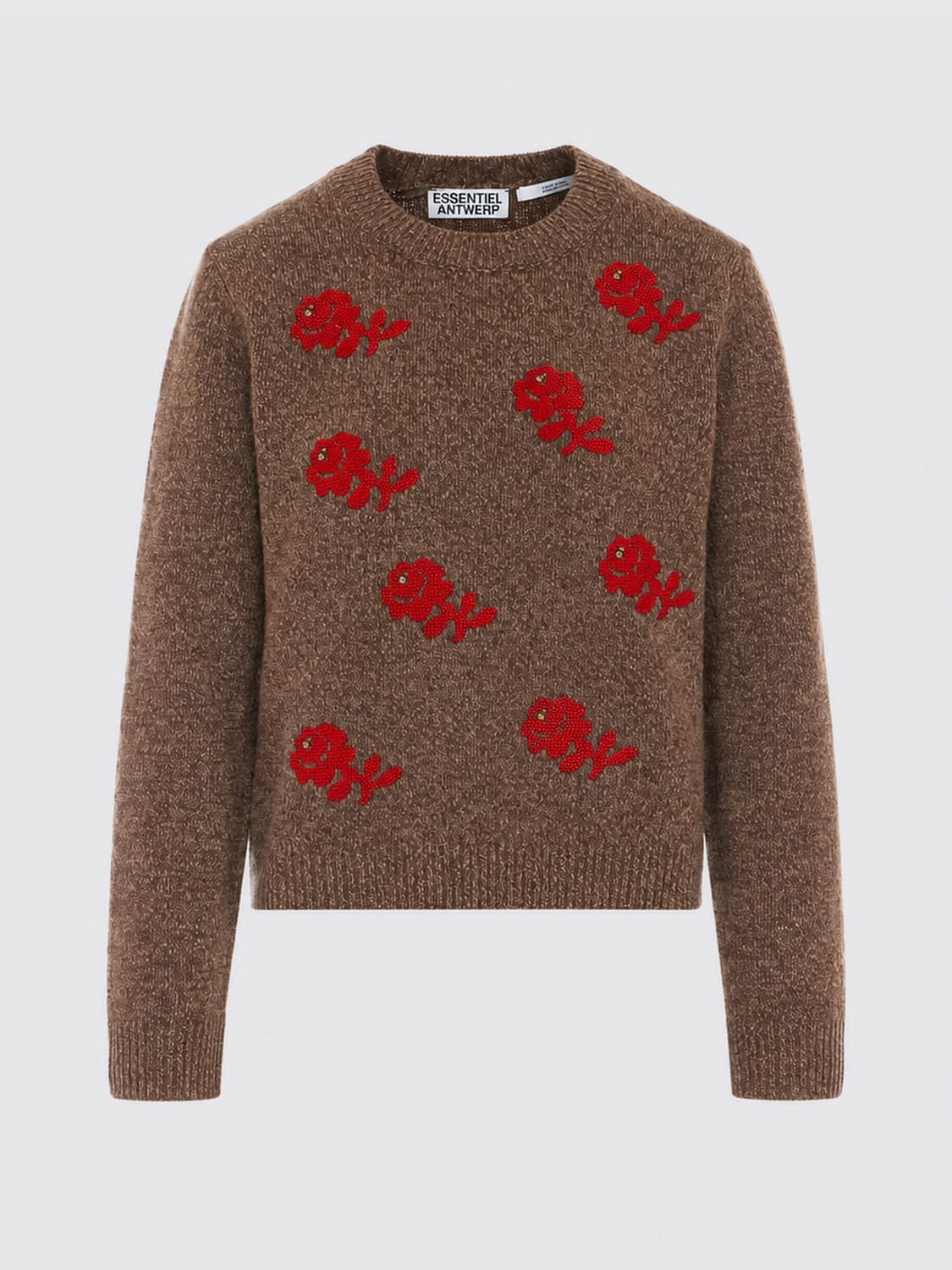 ESSENTIEL ANTWERP PULLOVER: Rundhalspullover aus Wolle mit Perlenstickerei Essentiel Antwerp, Beige - Img 2