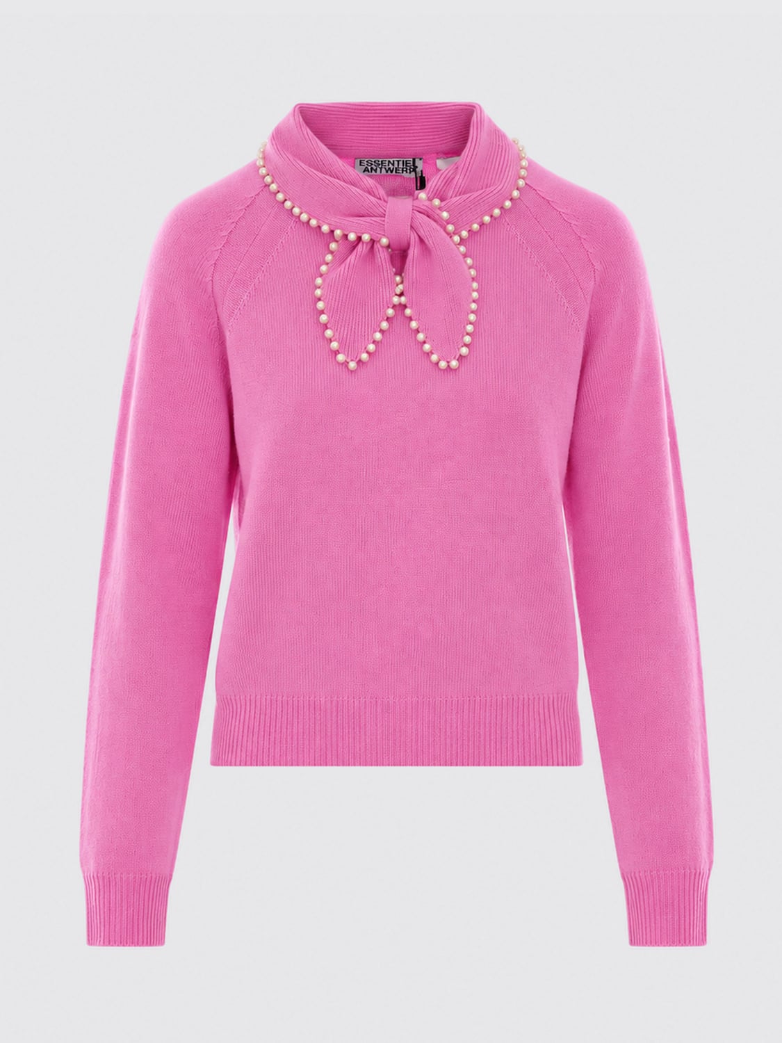 ESSENTIEL ANTWERP PULLOVER: Pullover mit perlenverziertem Schmuckkragen Essentiel Antwerp aus Wolle und Kaschmir, Pink - Img 2
