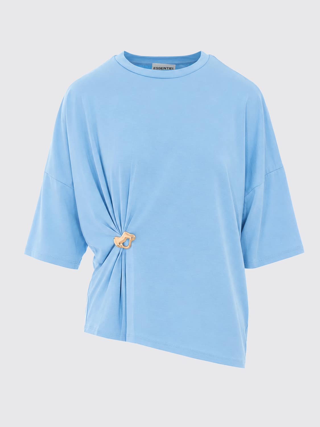 ESSENTIEL ANTWERP T-SHIRT: Drapiertes Viskose-T-Shirt Essentiel Antwerp mit überschnittenen Schultern, Blau - Img 2
