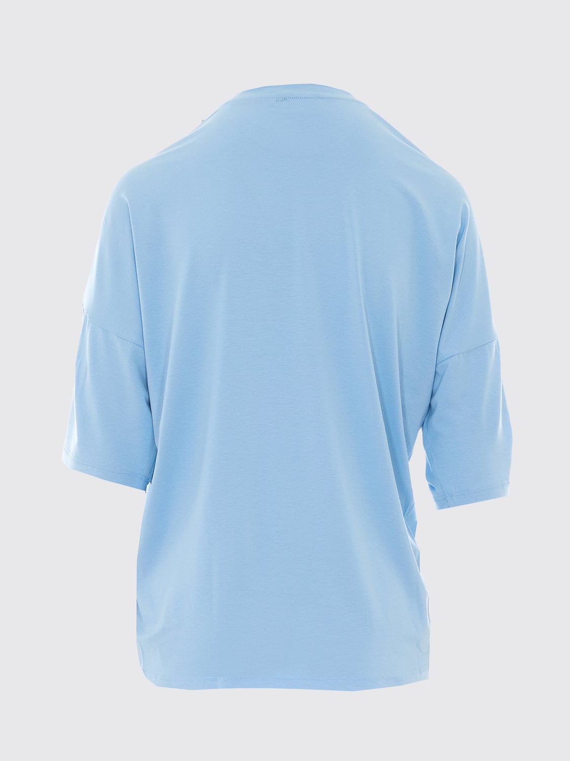 ESSENTIEL ANTWERP T-SHIRT: Drapiertes Viskose-T-Shirt Essentiel Antwerp mit überschnittenen Schultern, Blau - Img 3