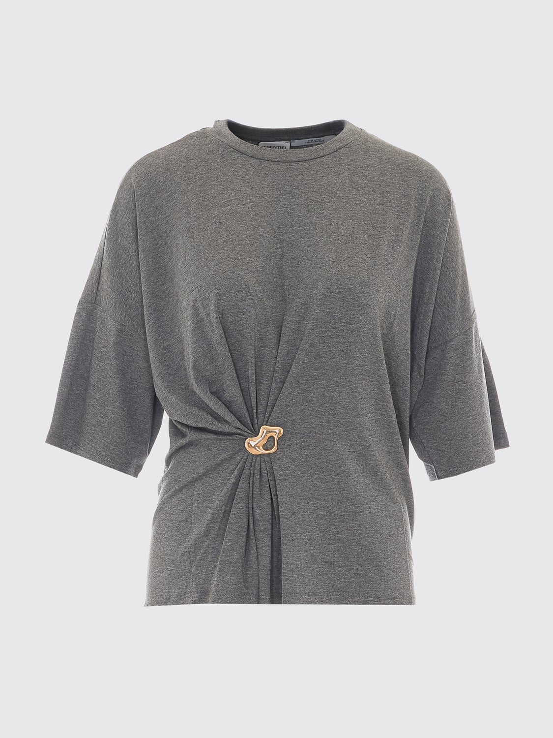 ESSENTIEL ANTWERP T-SHIRT: Drapiertes Viskose-T-Shirt Essentiel Antwerp mit überschnittenen Schultern, Grau - Img 2