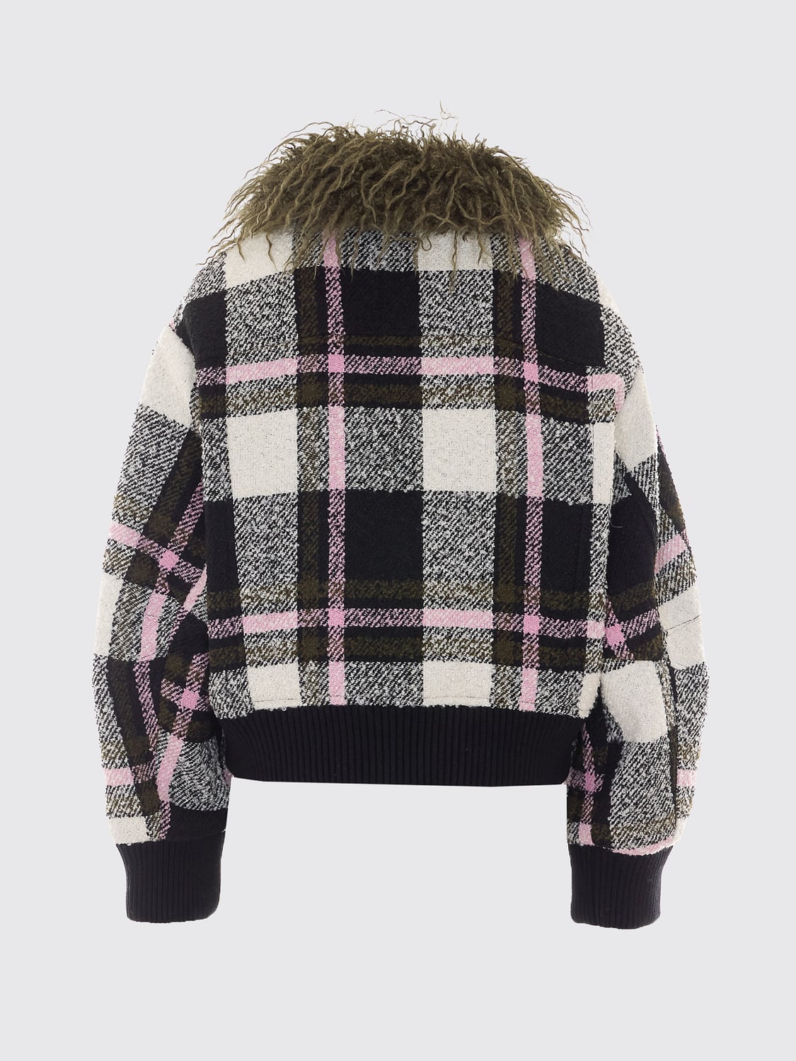 ESSENTIEL ANTWERP GIACCA: Bomber Essentiel Antwerp in tartan con collo in pelliccia sintetica, Fantasia - Img 3
