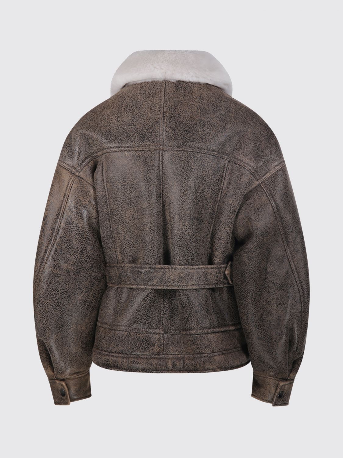 BLANCHA PELZMANTEL: Kurze, zweireihige Shearling-Jacke von Blancha mit Reißverschluss und Gürtel, Braun - Img 3