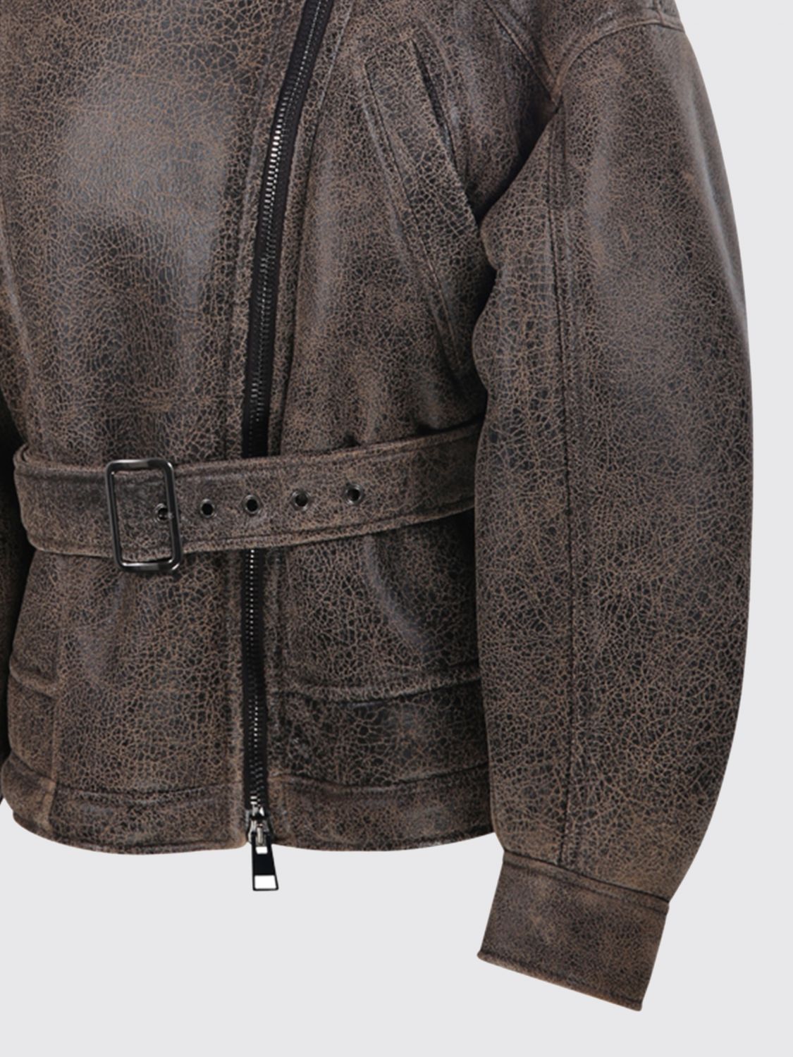 BLANCHA PELZMANTEL: Kurze, zweireihige Shearling-Jacke von Blancha mit Reißverschluss und Gürtel, Braun - Img 4