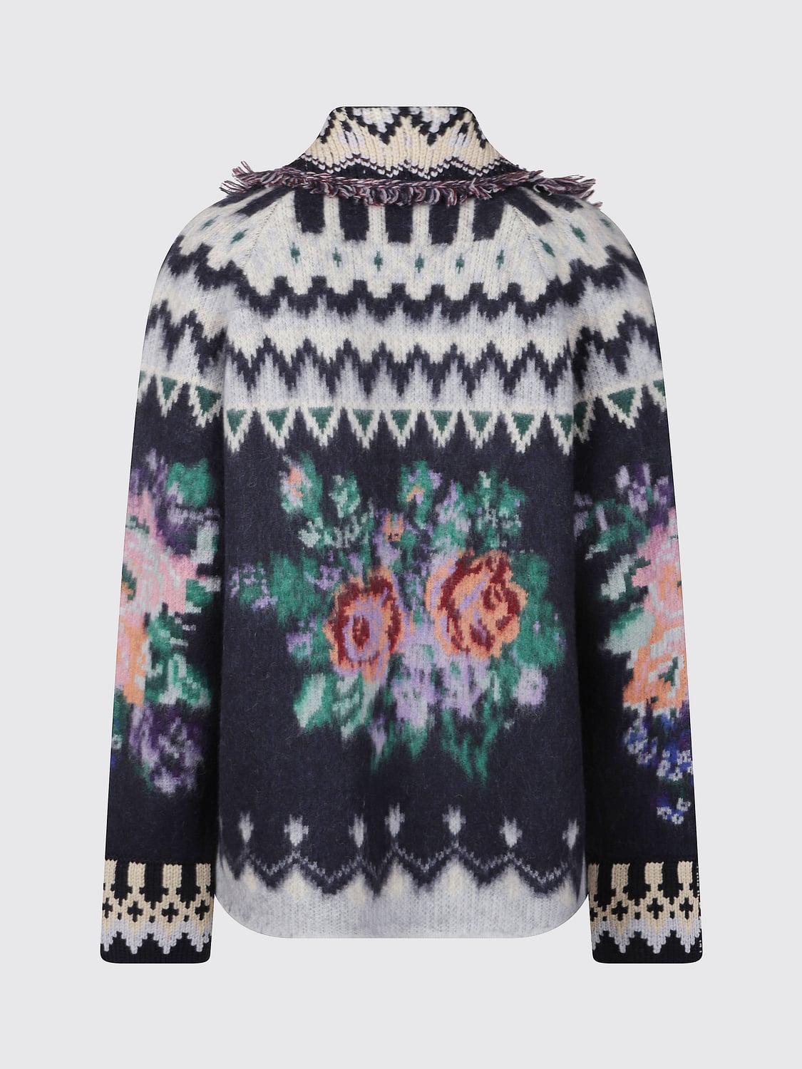 FORTE FORTE PULL: Cardigan Forte Forte en laine d'alpaga avec motif jacquard abstrait et franges, Bleu - Img 3