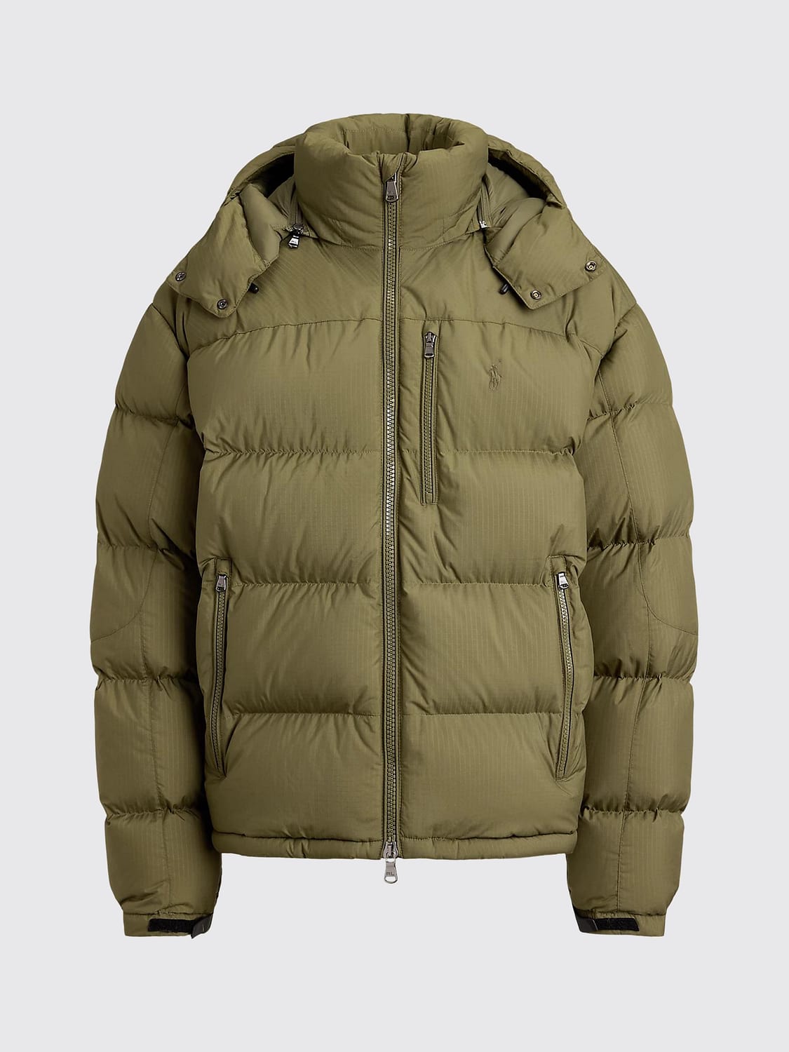POLO RALPH LAUREN JACKET: Quilted Recycled Polyester Puffer Jacket Polo Ralph Lauren with Hood, Olive - Img 4
