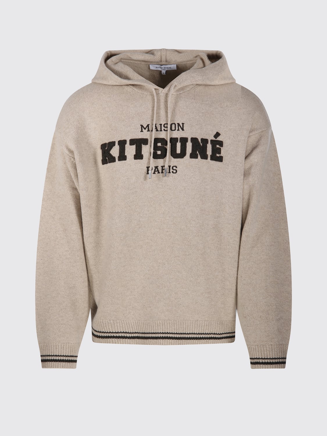 MAISON KITSUNÉ SWEATSHIRT: Maison Kitsuné Wool Hoodie with Contrast Logo and Dropped Shoulders, Nude - Img 2