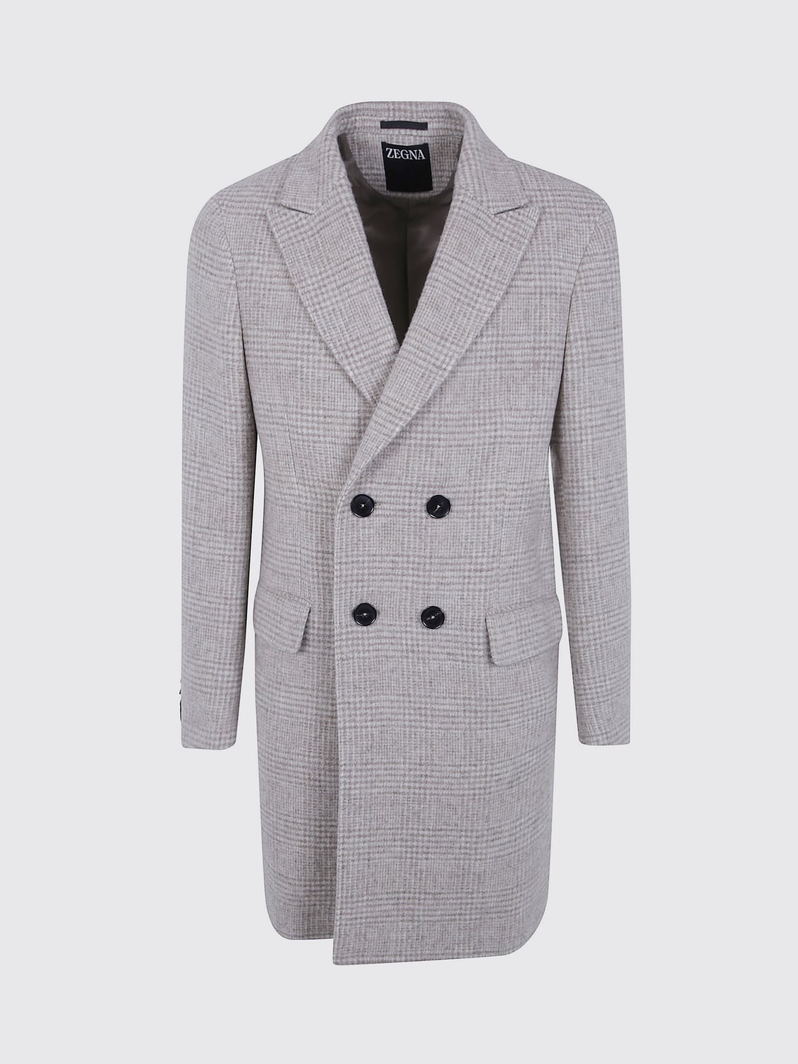 ZEGNA COAT: Tartan Double-Breasted Zegna Coat in Pure Wool, Grey - Img 2