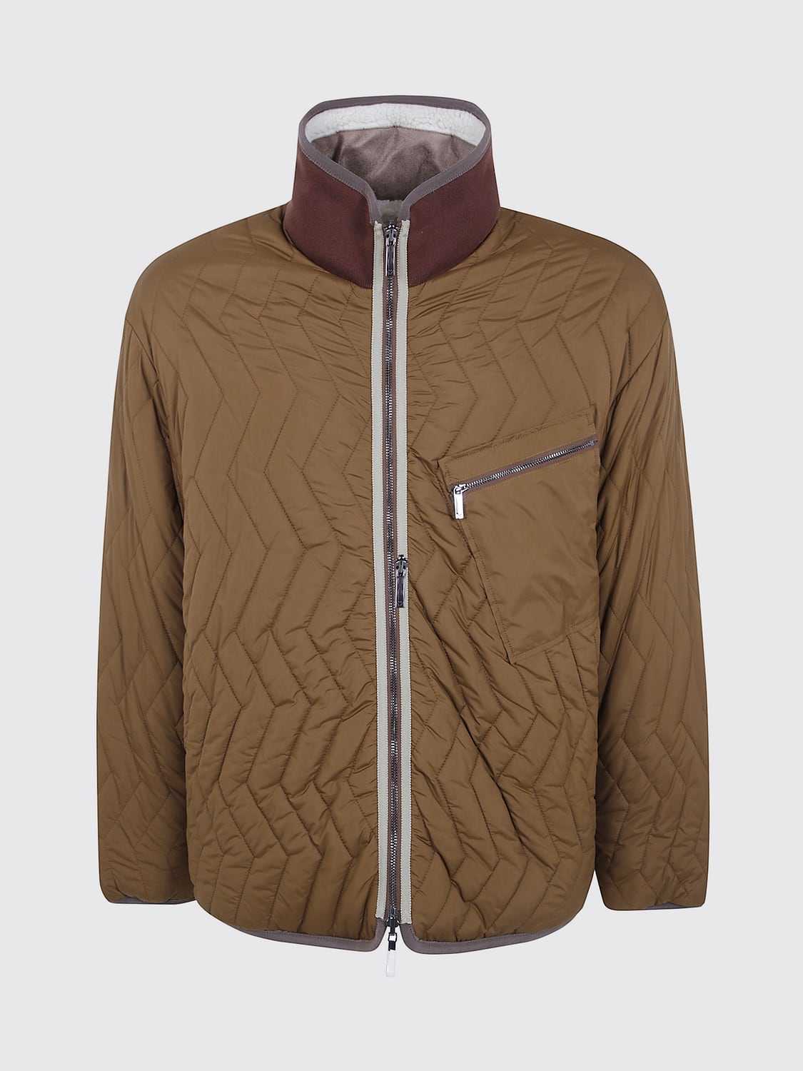 EMPORIO ARMANI JACKET: Reversible Emporio Armani Puffer Jacket in Polyester with High Collar, Brown - Img 2
