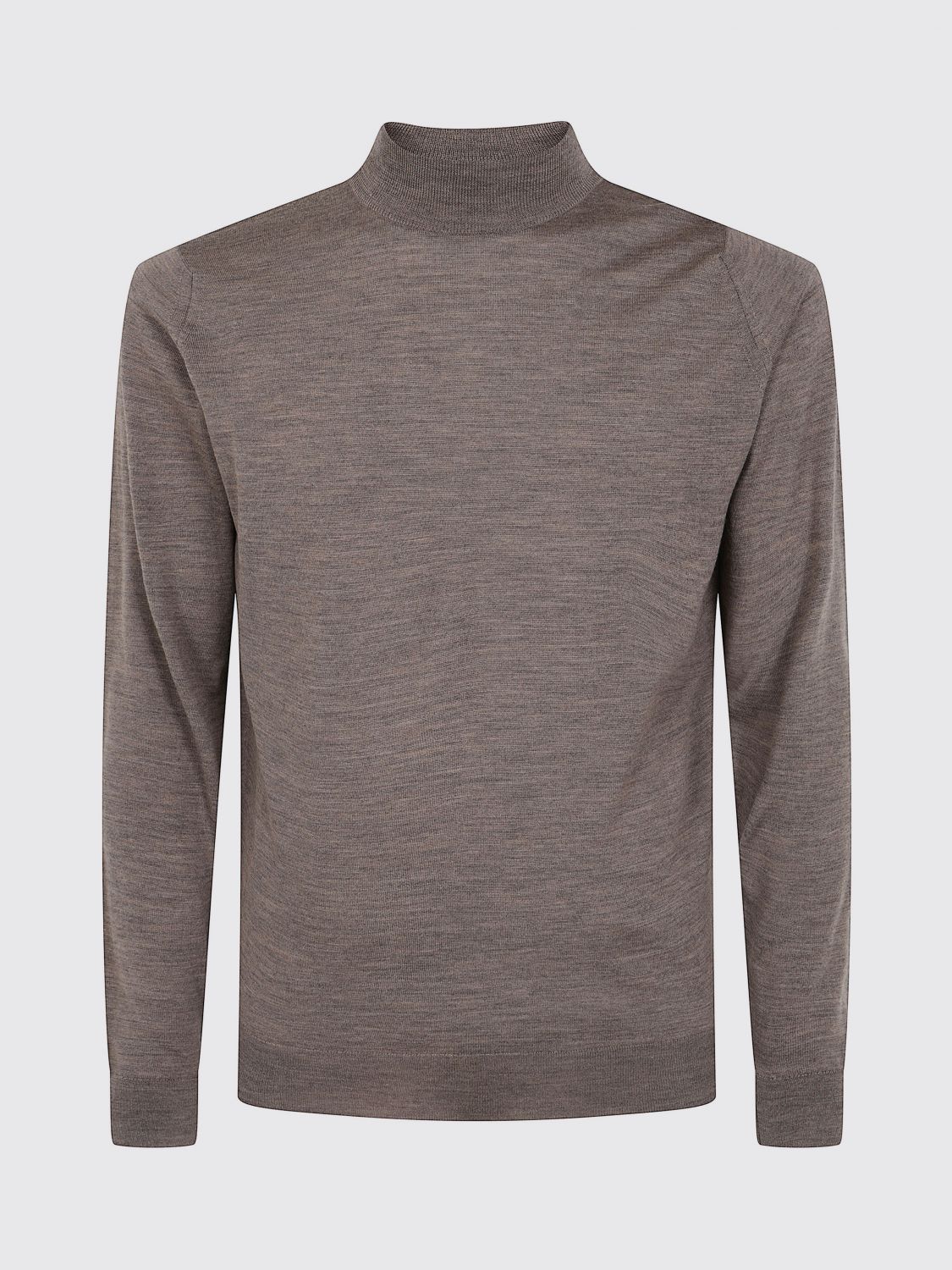 JOHN SMEDLEY SWEATER: John Smedley Mock Neck Jumper in Pure Merino Wool with Ribbed Trims, Brown - Img 2