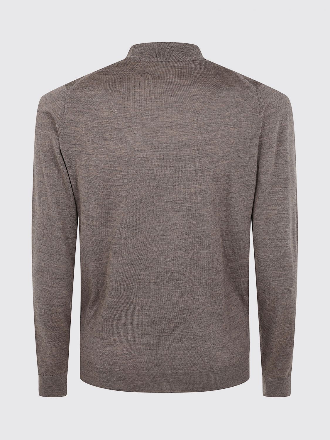 JOHN SMEDLEY SWEATER: John Smedley Mock Neck Jumper in Pure Merino Wool with Ribbed Trims, Brown - Img 3