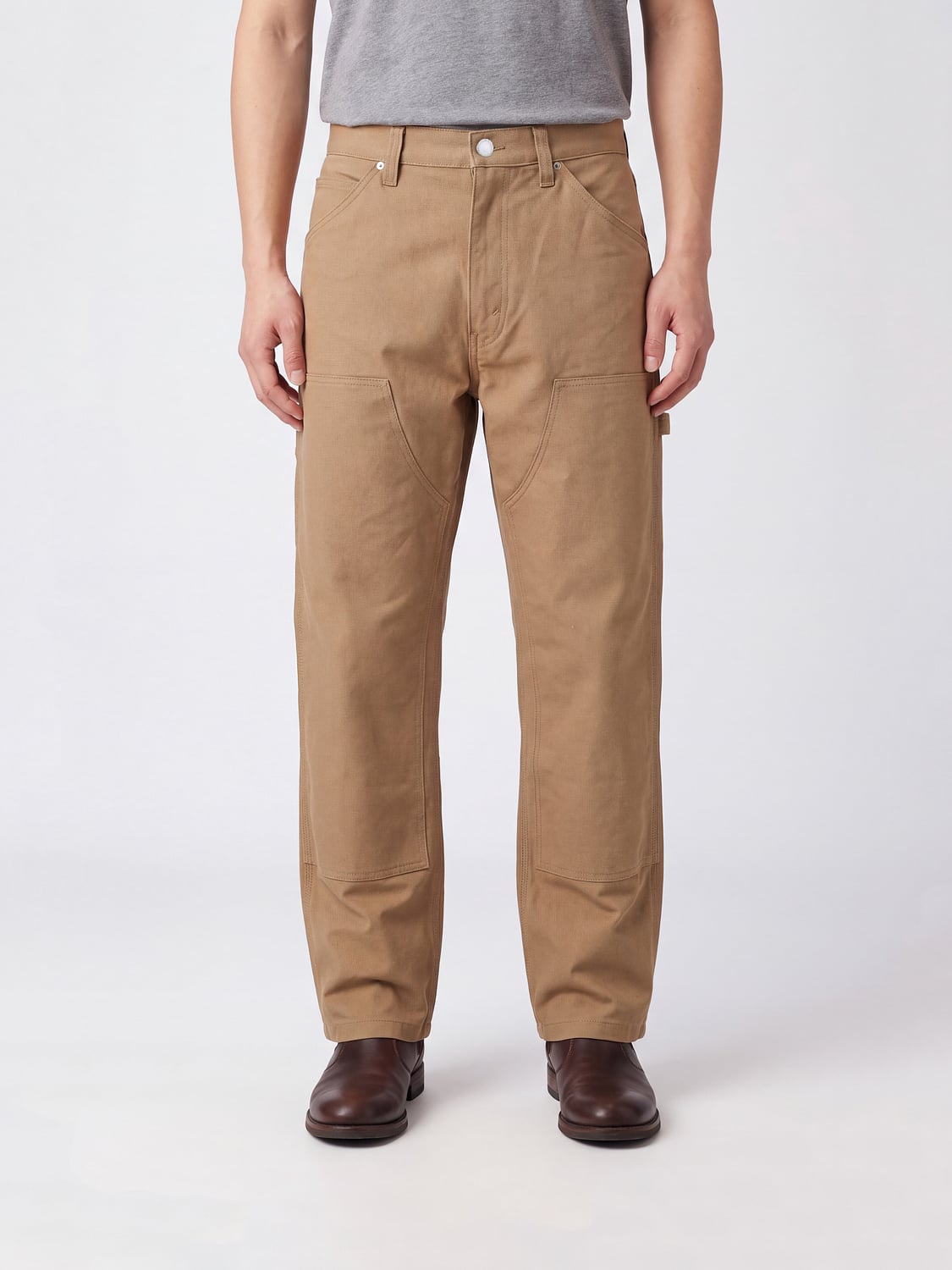 COMME DES GARÇONS HOMME PLUS 팬츠: COMME DES GARÇONS HOMME PLUS 스트레이트 레그 코튼 카펜터 팬츠, 브라운 - Img 1