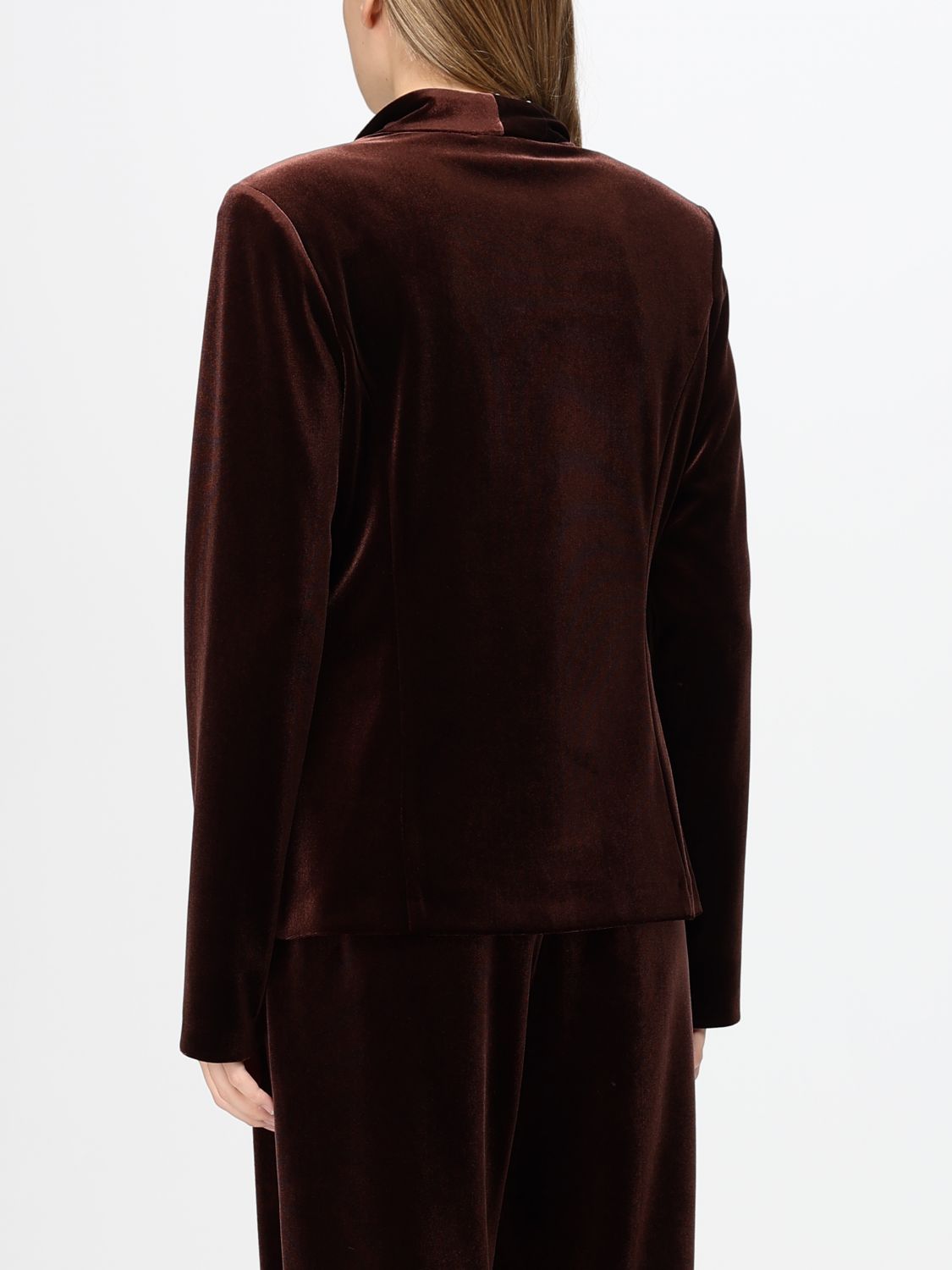 JOSEPH RIBKOFF CHAQUETA: Blazer corto de terciopelo Joseph Ribkoff con botones joya y solapas clásicas, Marrón - Img 2