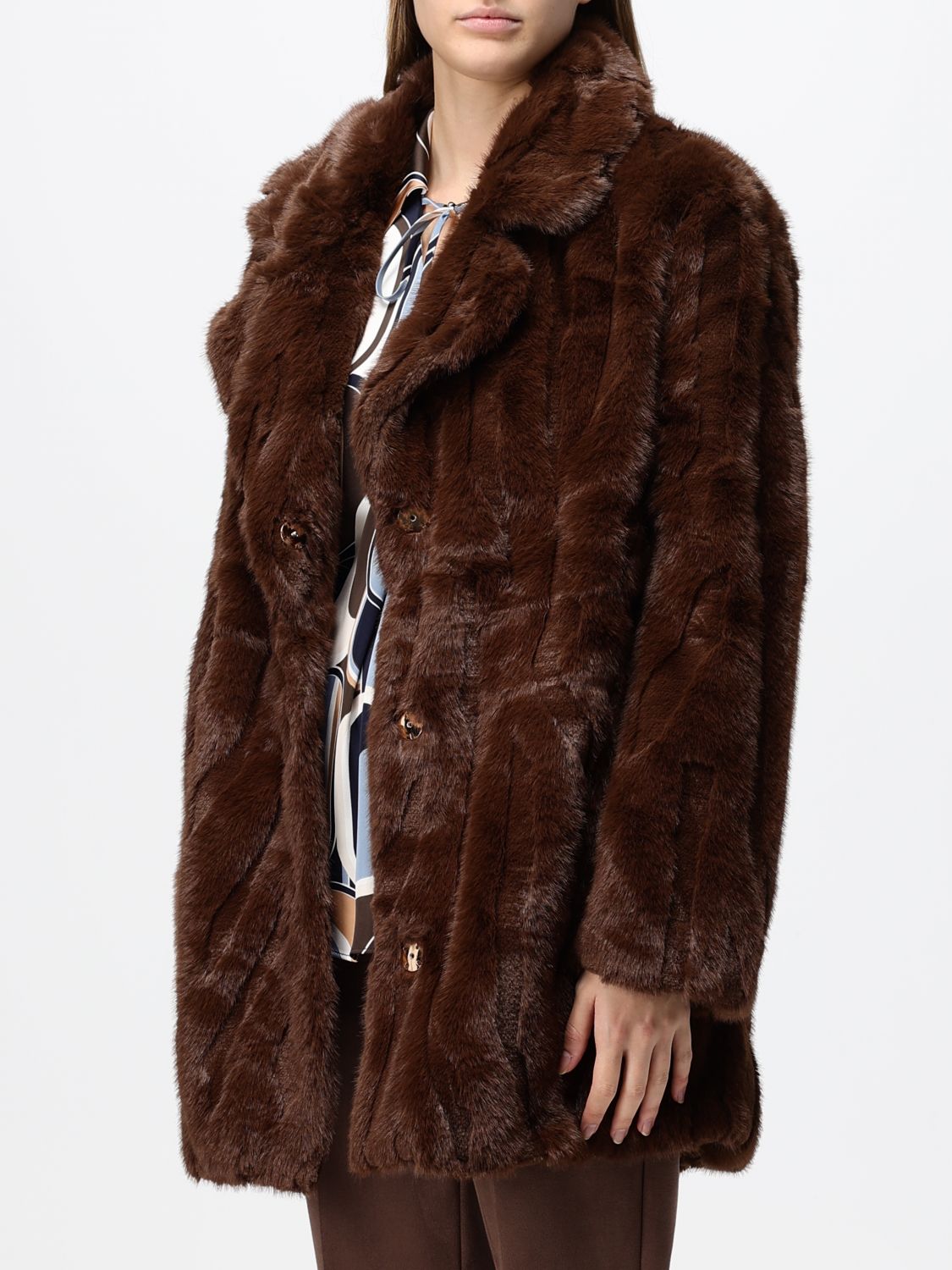 JOSEPH RIBKOFF PELLICCIA: Cappotto lungo Joseph Ribkoff in pelliccia sintetica con collo a rever, Marrone - Img 3