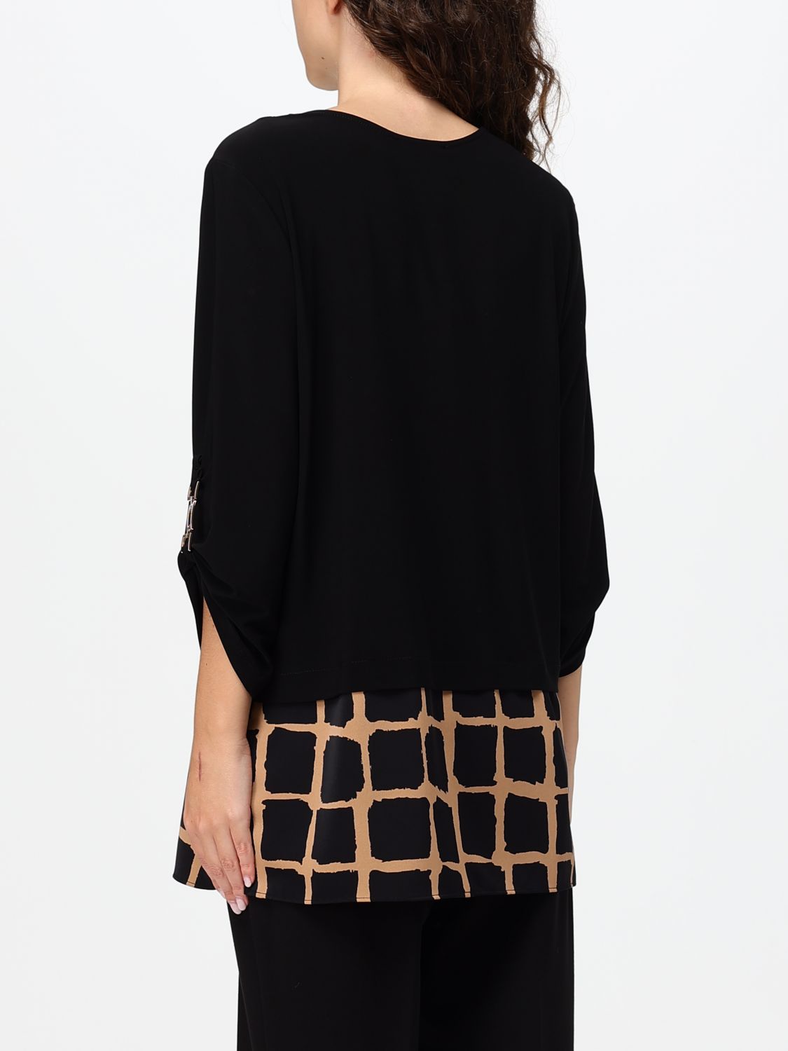 JOSEPH RIBKOFF TOP: Blusa de seda a cuadros Joseph Ribkoff con cuello de pico y hombros caídos, Fantasía - Img 2