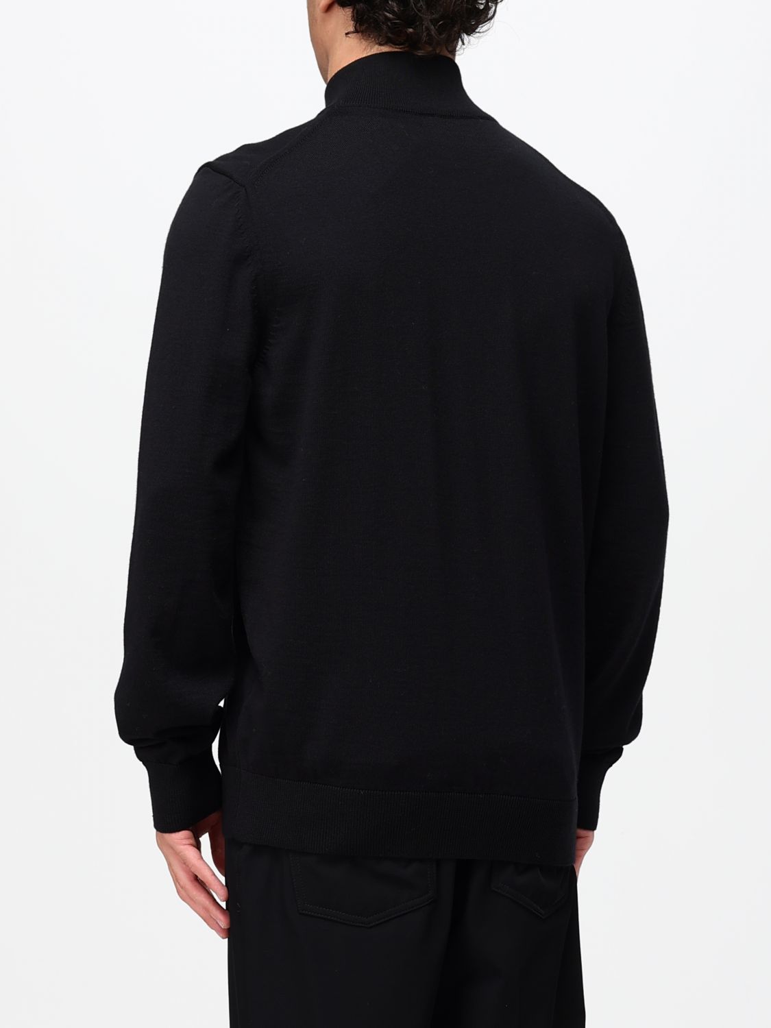 BOSS SWEATER: Boss Virgin Wool Cardigan with High Neck and Zip Closure, Black - Img 2