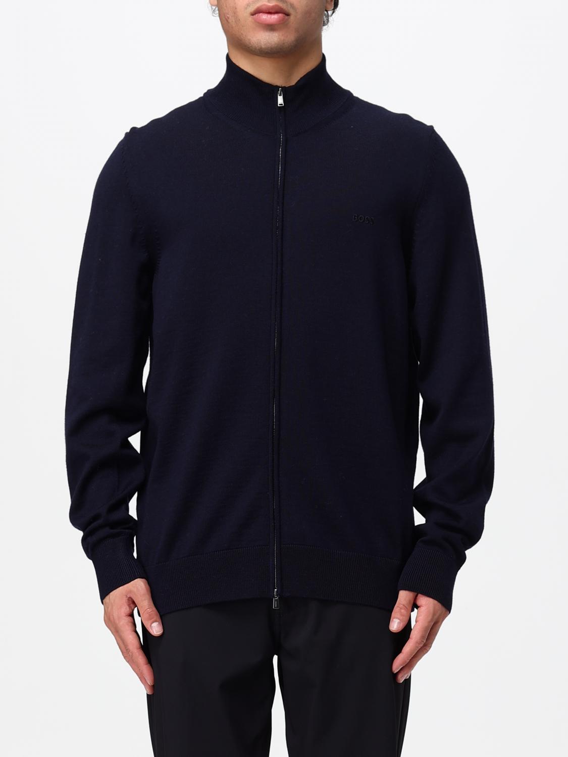 BOSS PULLOVER: Cardigan von Boss aus Schurwolle mit Stehkragen und Reißverschluss, Blau - Img 1