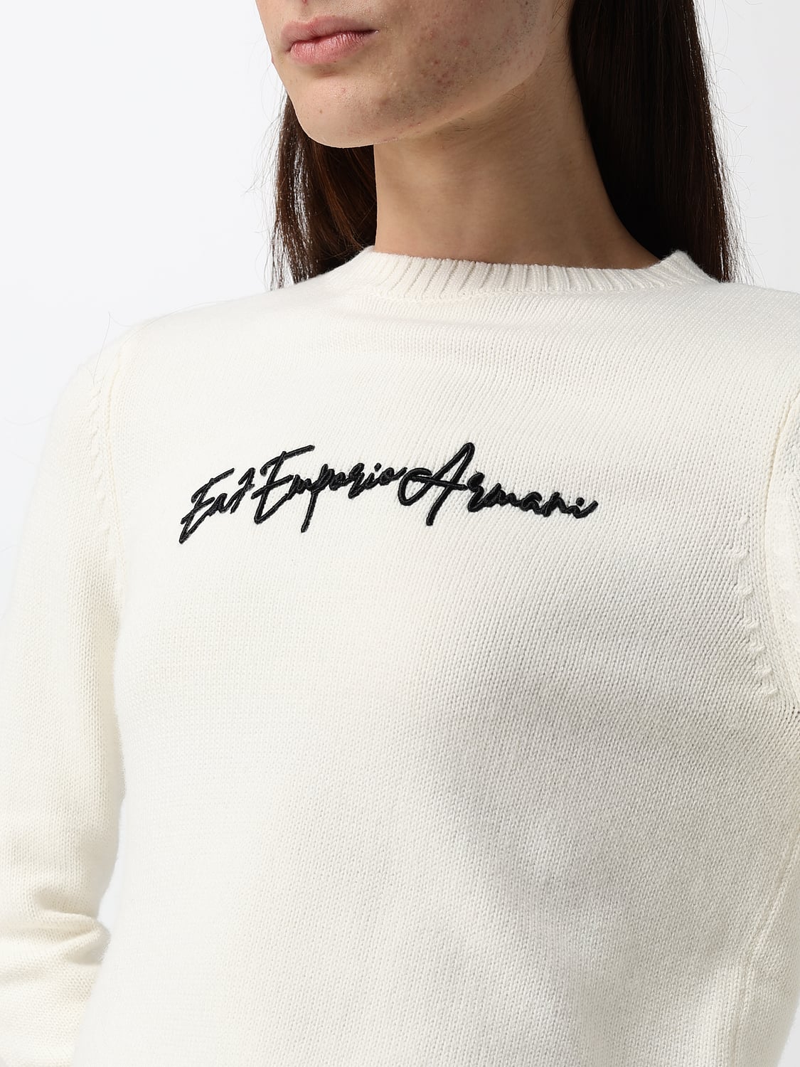 EA7 PULL: Pull à col rond EA7 en mélange de laine avec logo contrastant et coupe slim, Blanc - Img 3