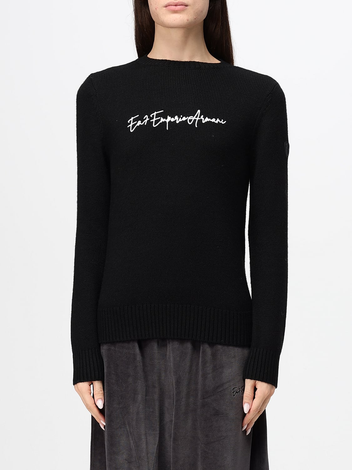 EA7 SWEATER: Contrast Logo Wool Blend Slim Fit Crewneck Jumper EA7, Black - Img 1