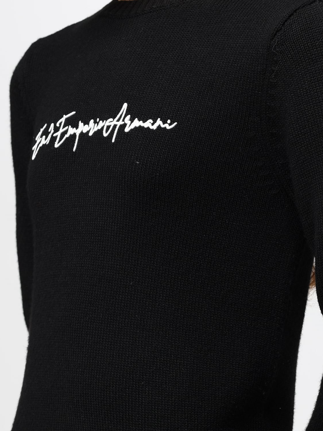 EA7 SWEATER: Contrast Logo Wool Blend Slim Fit Crewneck Jumper EA7, Black - Img 3