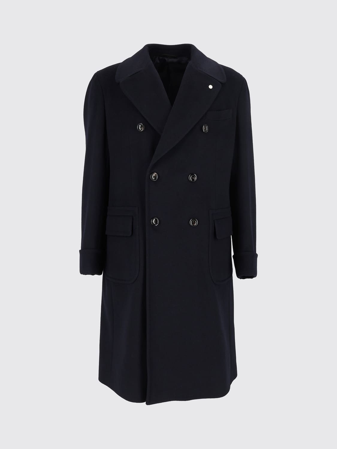 LUIGI BIANCHI COAT: Knee-Length Double-Breasted Luigi Bianchi Wool and Cashmere Coat, Blue - Img 2