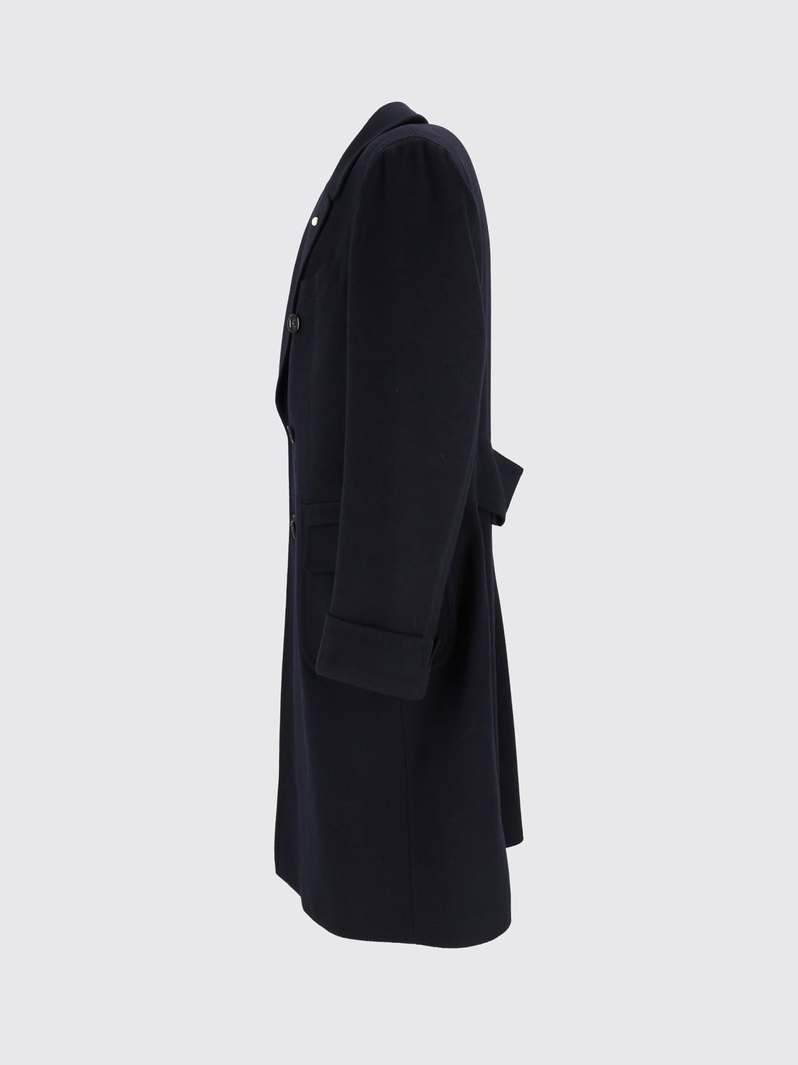 LUIGI BIANCHI COAT: Knee-Length Double-Breasted Luigi Bianchi Wool and Cashmere Coat, Blue - Img 4