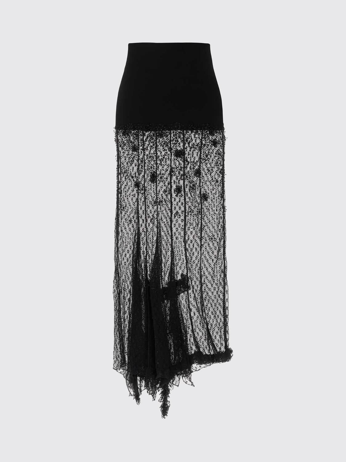 ISABEL MARANT FALDA: Falda midi asimétrica Ioana de encaje Isabel Marant con cintura alta elástica, Negro - Img 2